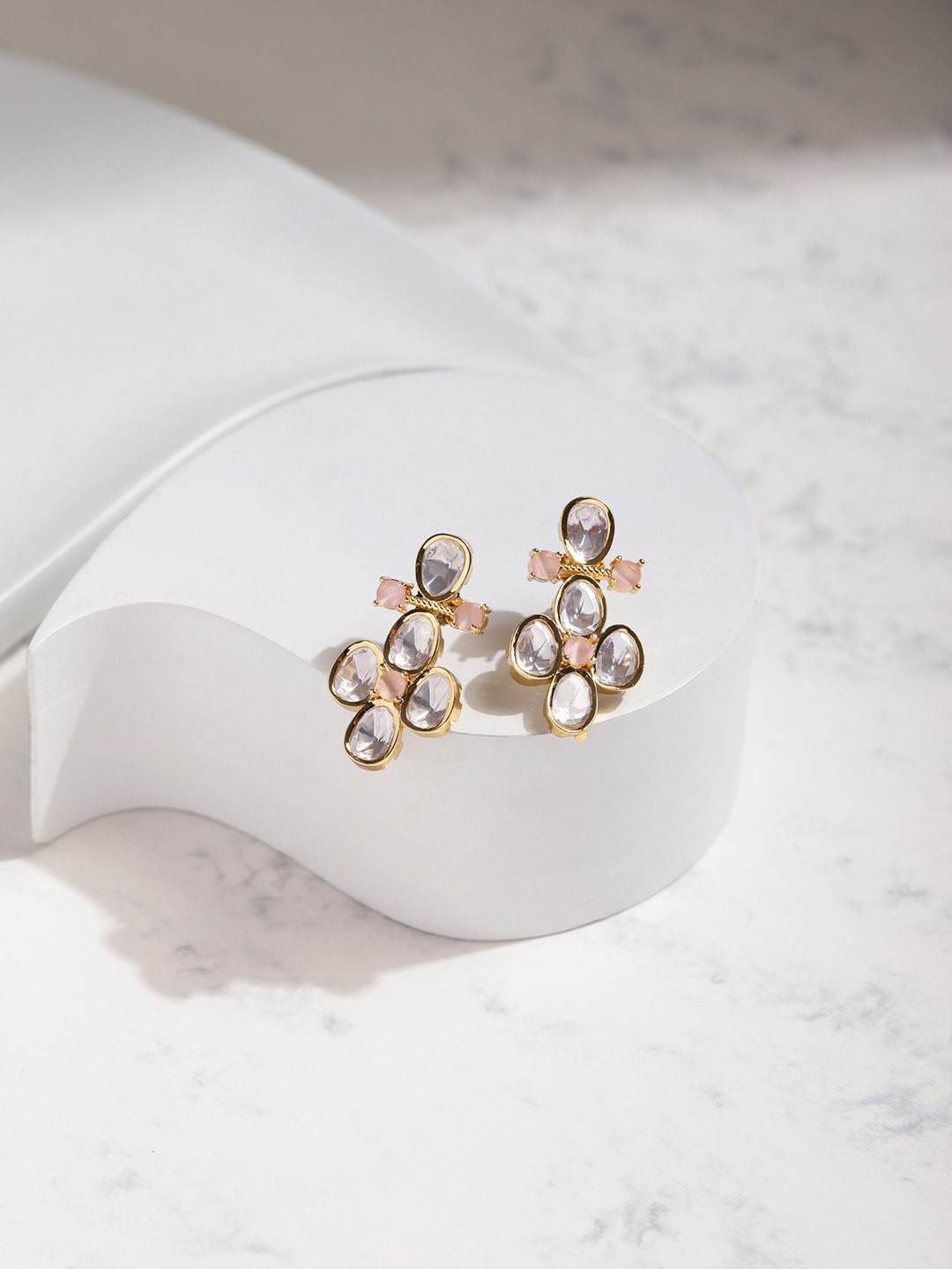 Buy RITU SINGH Women Gold Toned & Pink Contemporary Studs Earrings