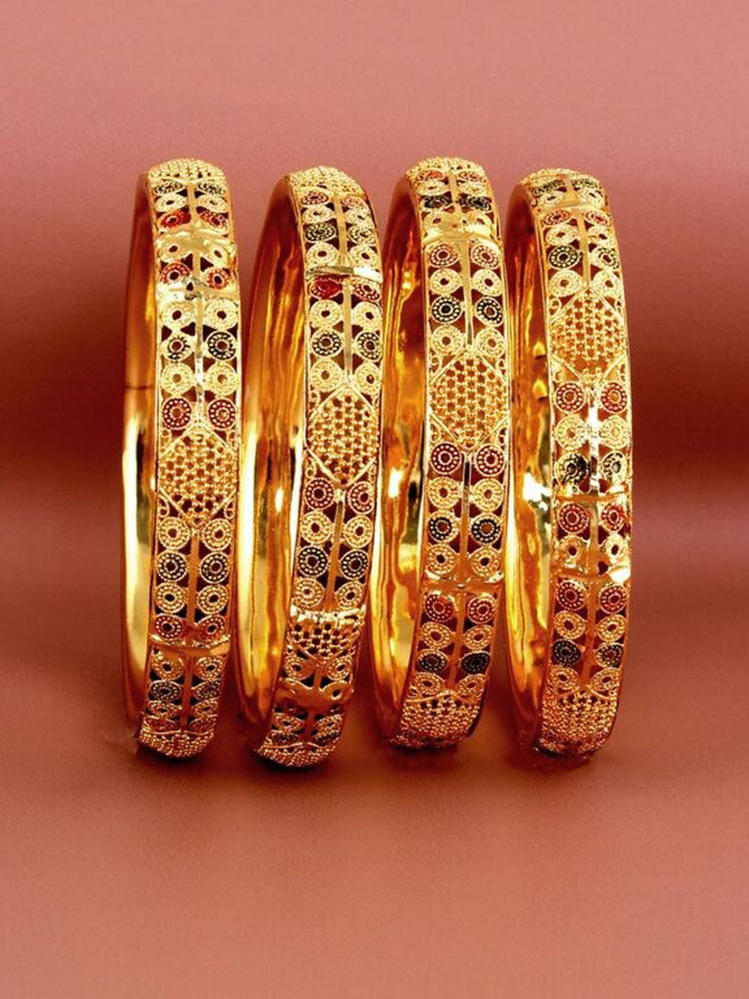Buy LUCKY JEWELLERY Set Of 4 18K Gold Plated Bangles - Bangle for Women ...