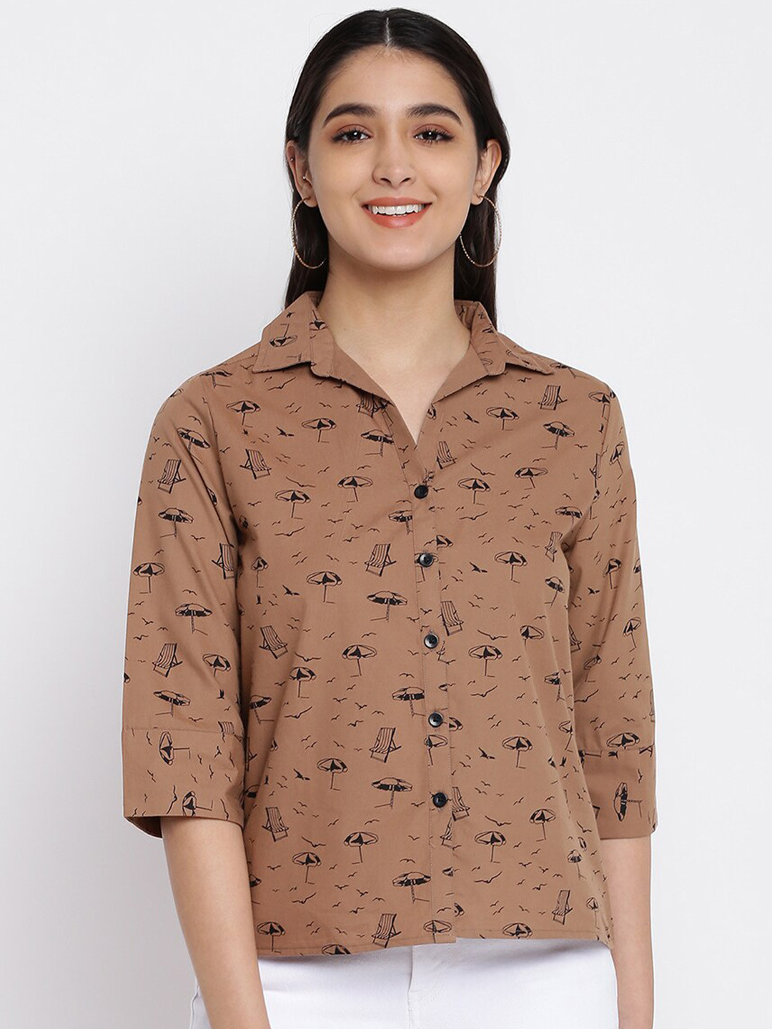 khakis brand brown print shirt