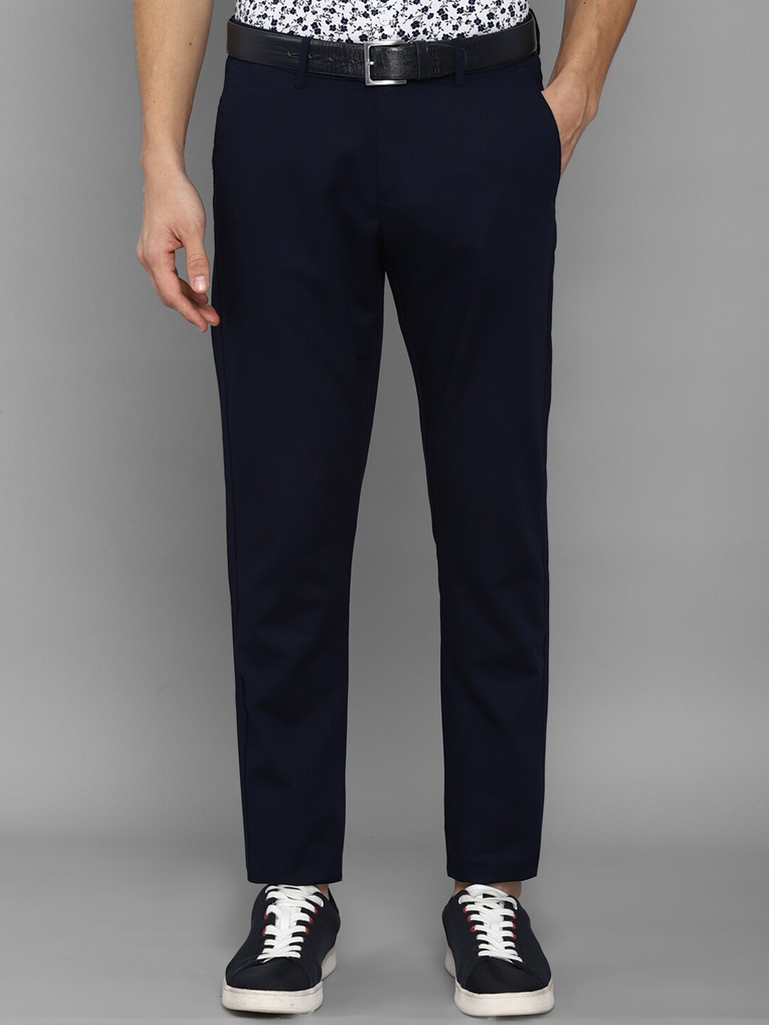 Buy Allen Solly Men Navy Blue Slim Fit Formal Trousers - Trousers for ...
