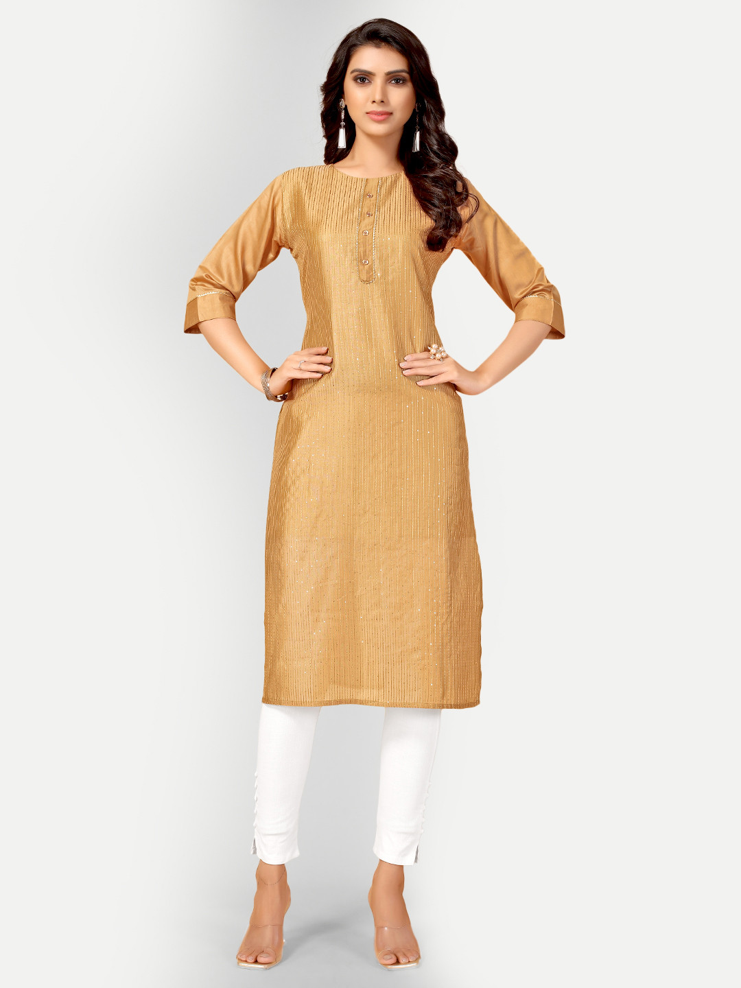 Buy Dwarros Women Copper Toned Embroidered Kurta Kurtas for Women