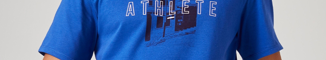 Buy NYAMBA By Decathlon Men Blue Typography Printed Short Sleeves Round ...