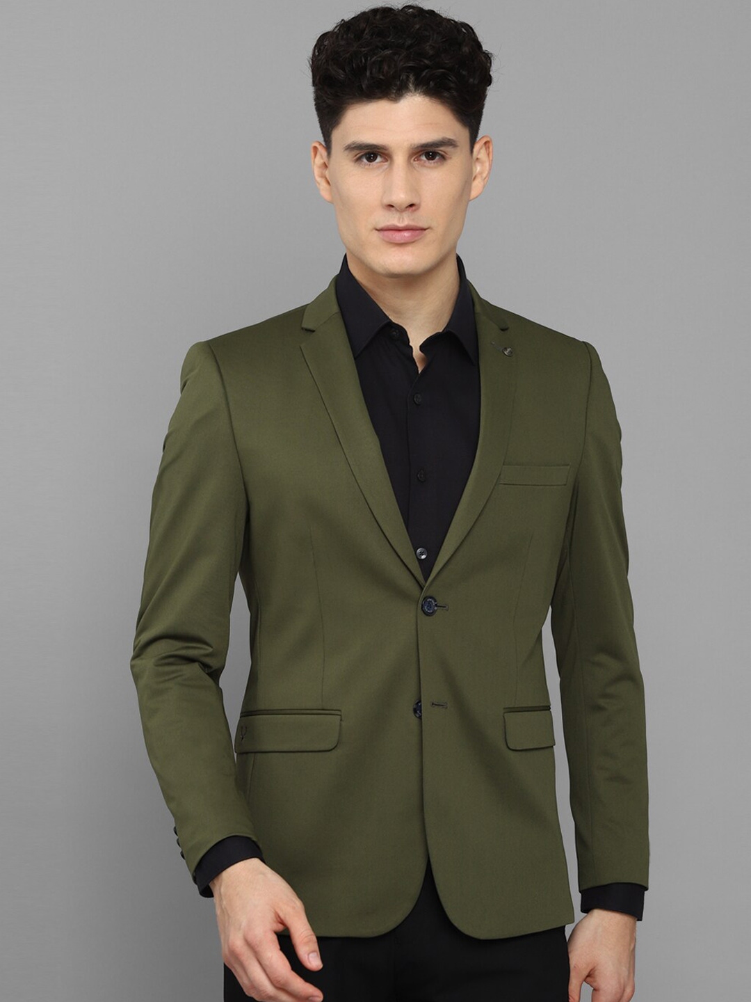 Buy Allen Solly Men Olive Green Solid Slim Fit Single Breasted Formal Blazer Blazers For Men 