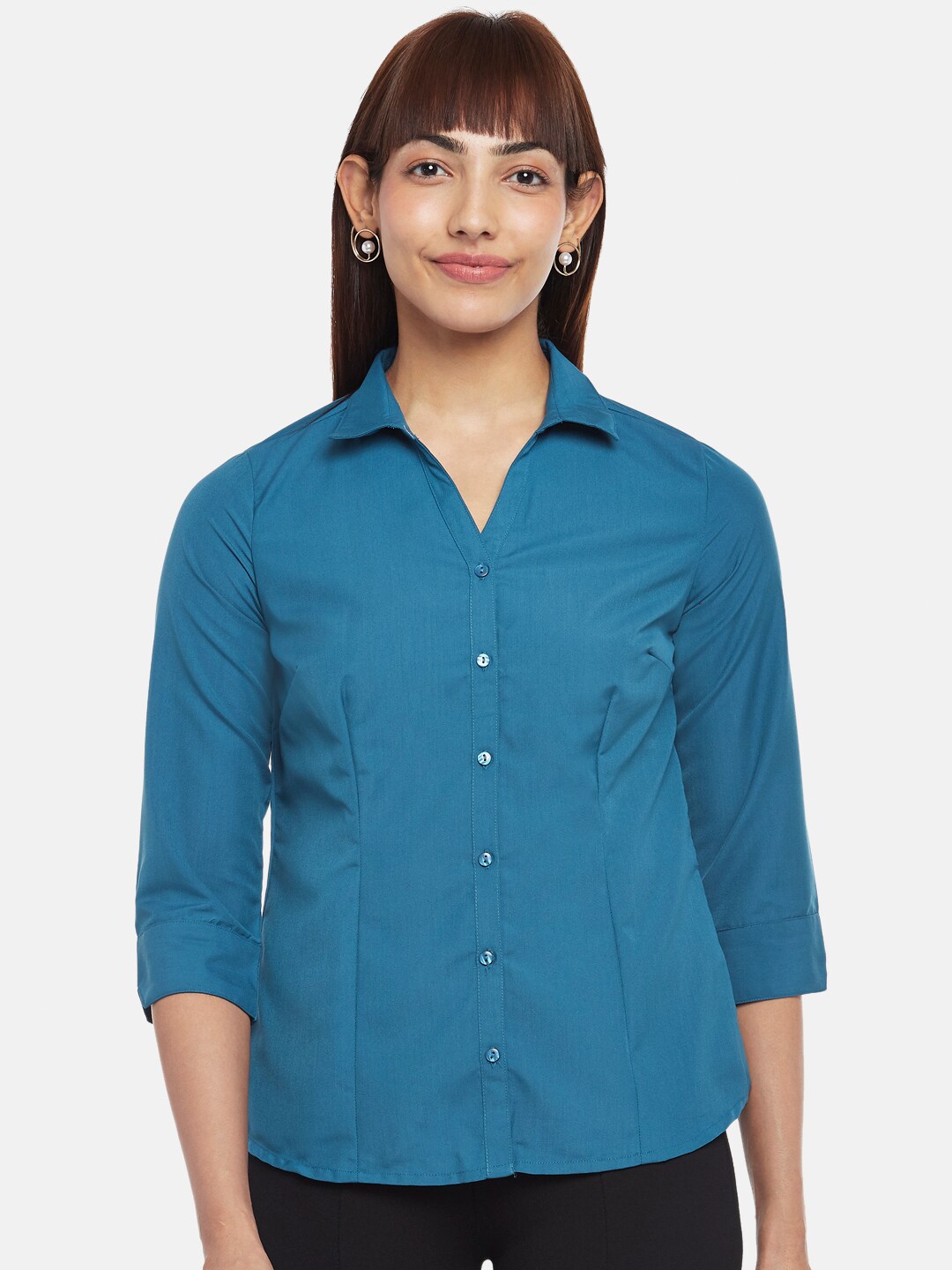 Buy Annabelle By Pantaloons Women Teal Formal Shirt - Shirts for Women ...