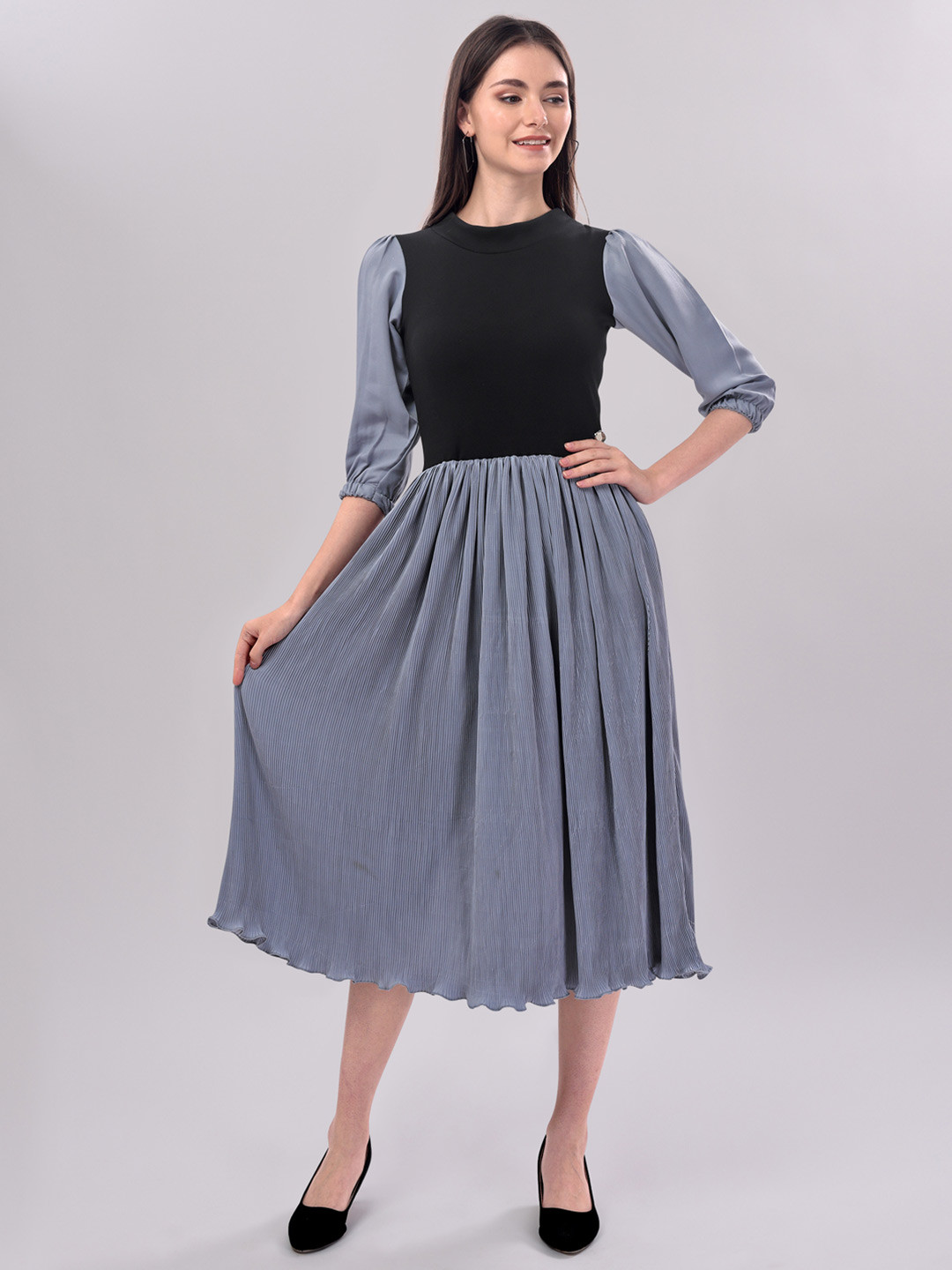 Grey Linen Kurti Midi Dress for Women – Elegant & Comfortable
