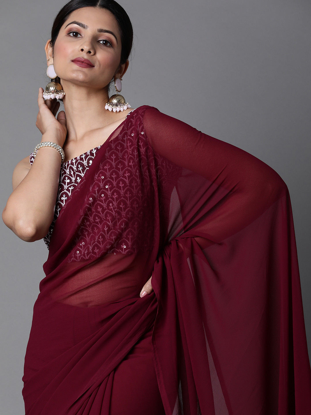 Buy Mitera Magenta Solid Pure Georgette Saree - Sarees for Women ...