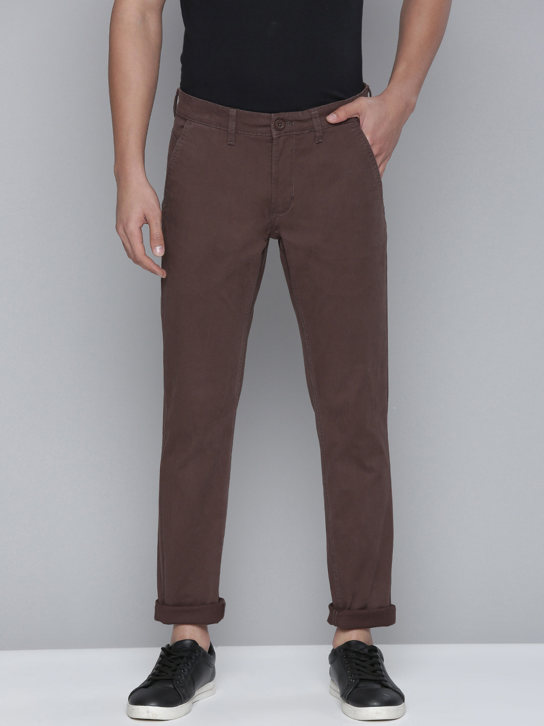 Buy Flying Machine Men Brown Comfort Super Slim Fit Mid Rise Plain Woven Flat Front Chinos