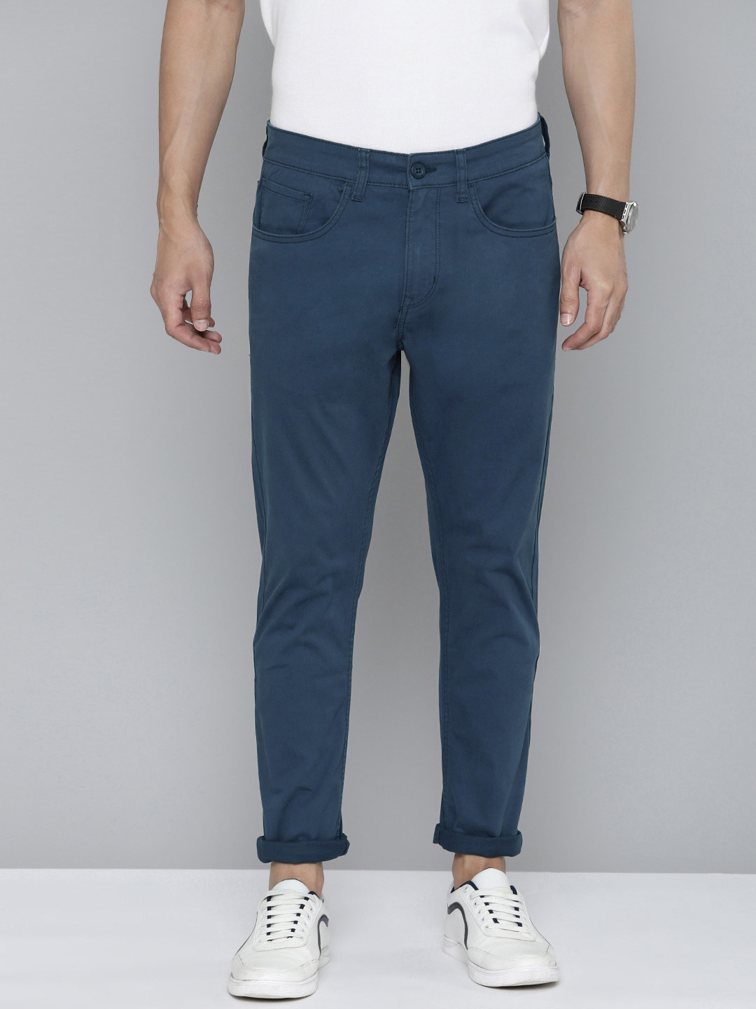 Buy Flying Machine Men Navy Blue Slim Tapered Fit Chinos - Trousers for ...