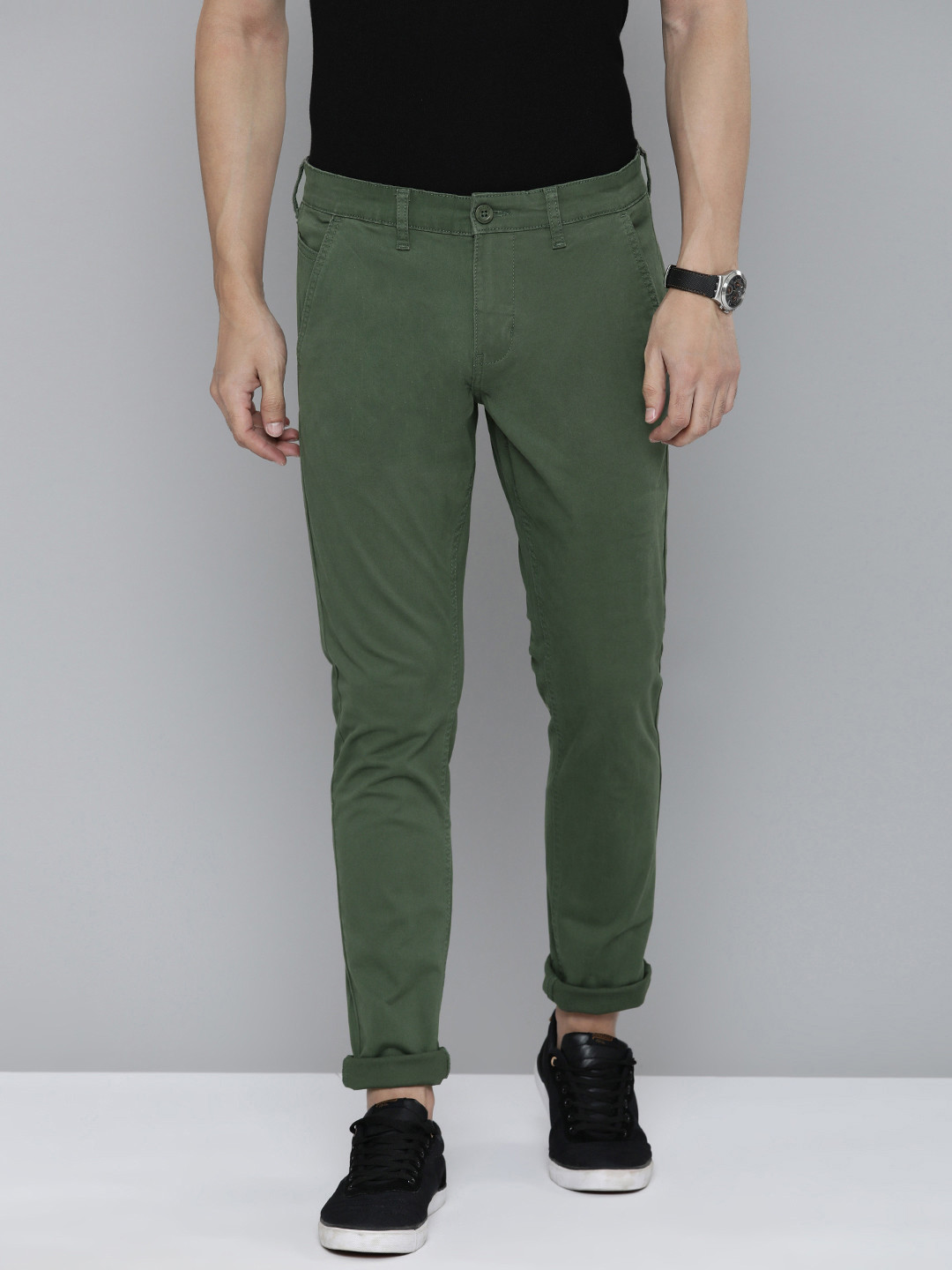 Buy Flying Machine Men Olive Green Comfort Slim Fit Chinos Trousers Trousers for Men 20043502