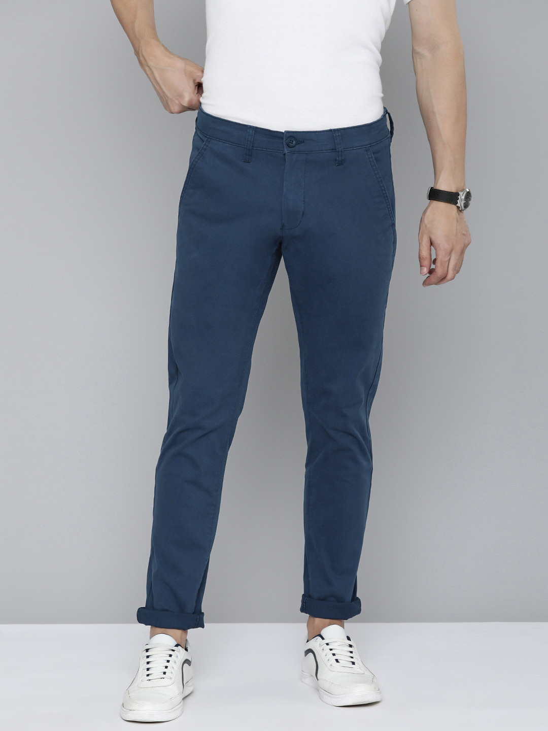 Buy Flying Machine Men Navy Blue Comfort Slim Fit Chinos Trousers Trousers for Men 20043580