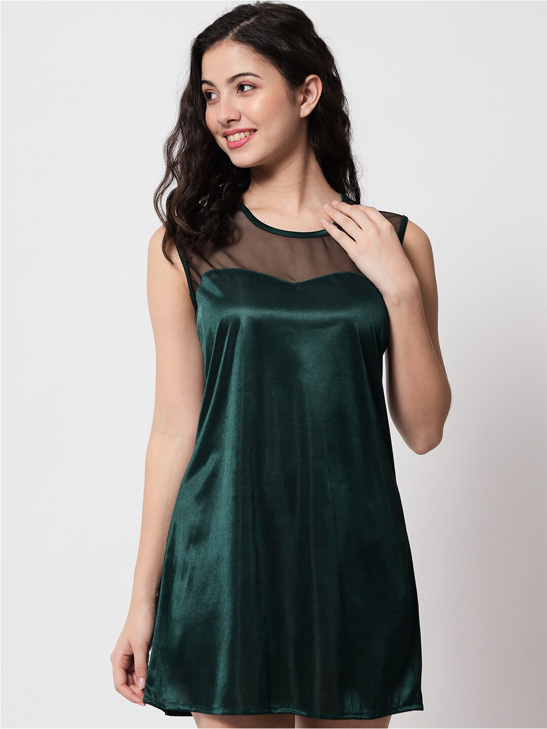 Buy Klamotten Women Green Solid Round Neck Baby Doll Baby Dolls for