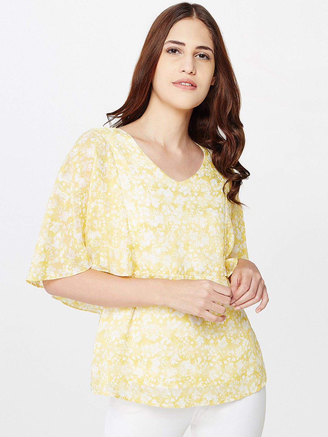 Buy AND Women Yellow & White Printed Top Tops for Women 2005353 Myntra