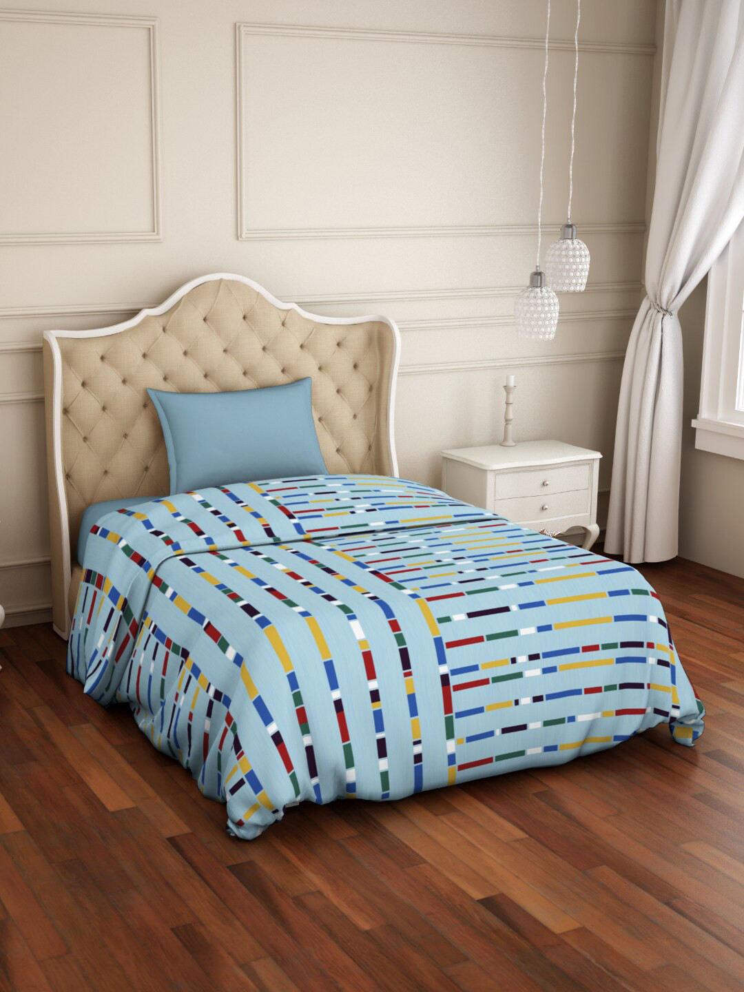 Buy Welspun Blue & Red Striped Microfiber AC Room 120 GSM Single Bed