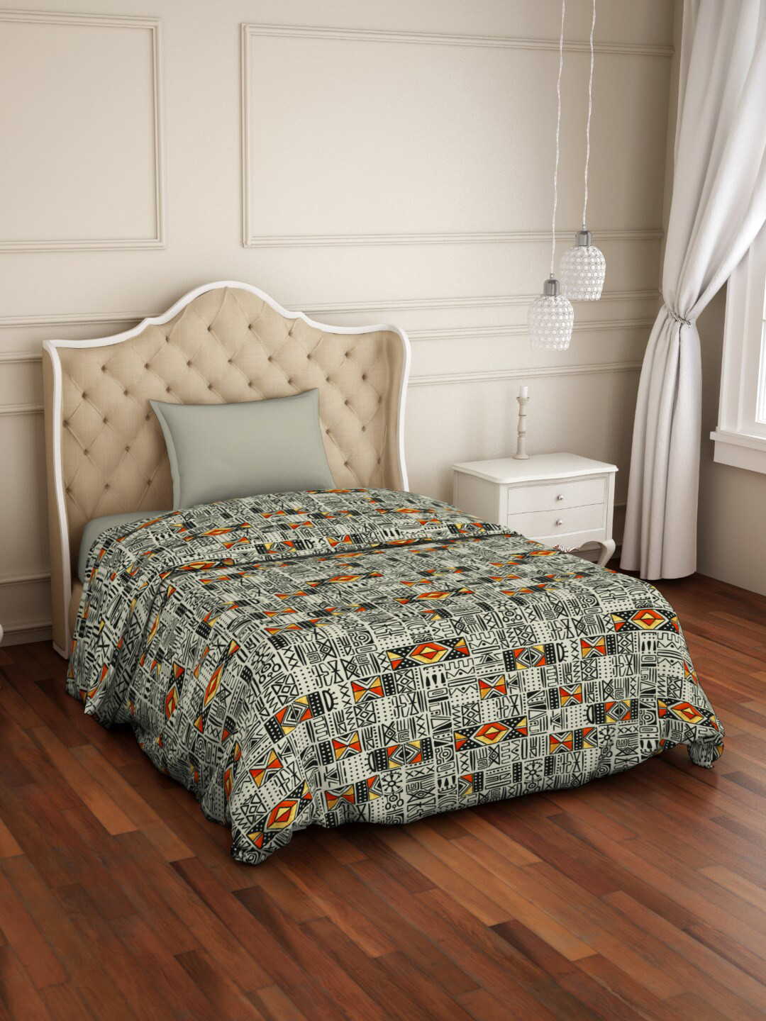 Buy Welspun Grey & Red Ethnic Motifs Microfiber AC Room 120 GSM Single