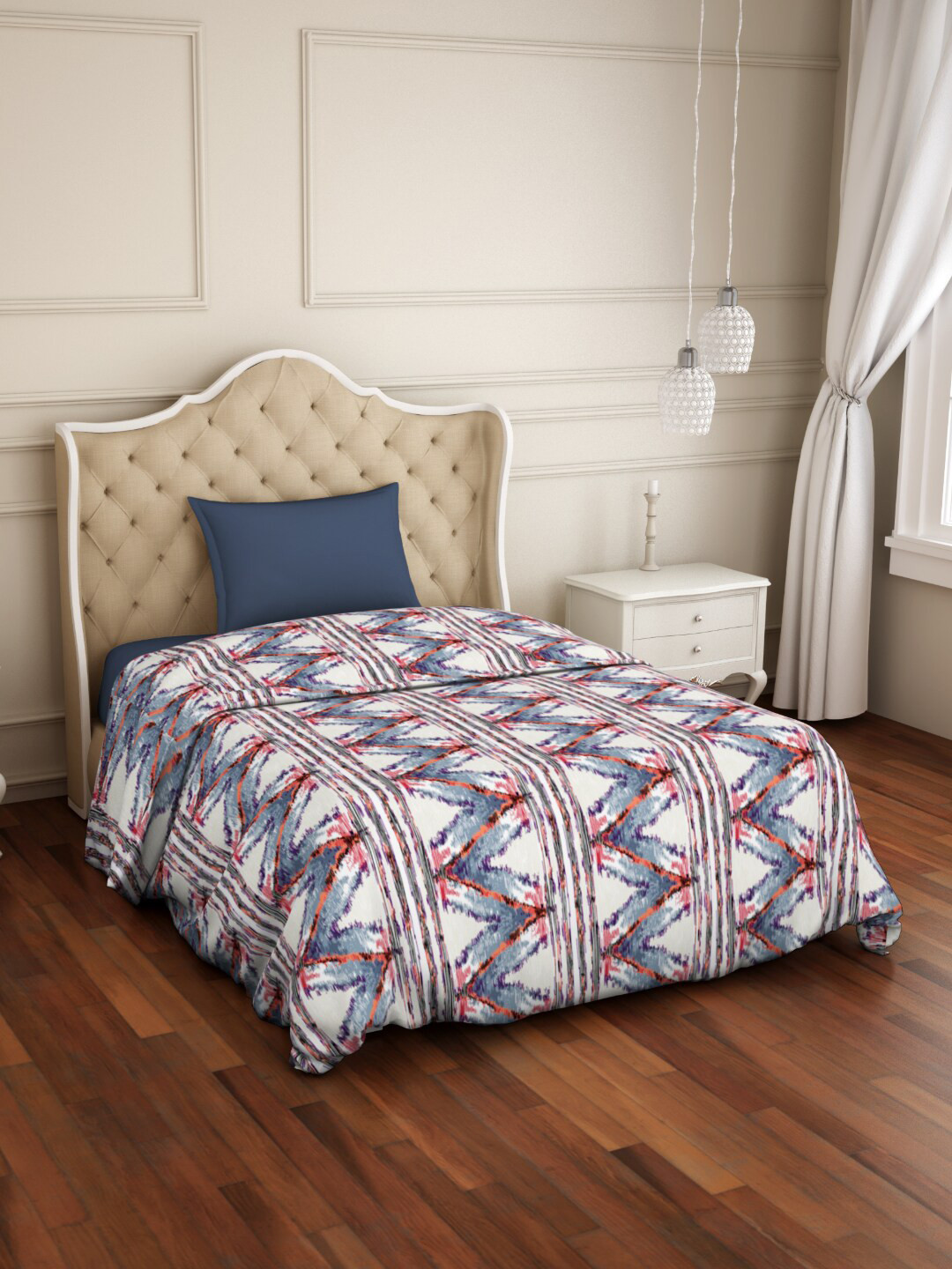 Buy Welspun White & Blue Geometric Printed Microfiber AC Room 120 GSM