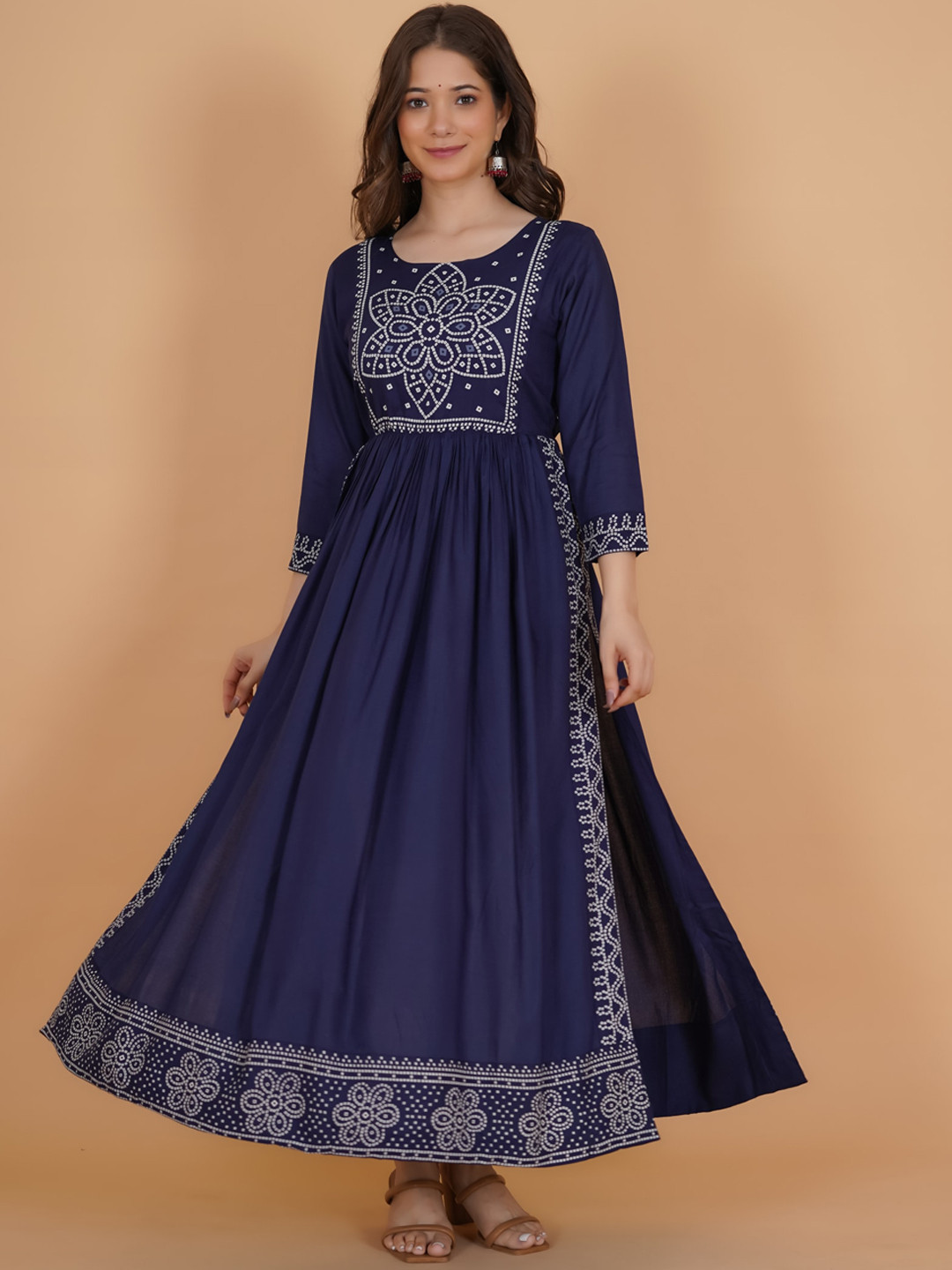 Buy PURSHOTTAM WALA Women Blue & White Ethnic Motifs Printed Anarkali
