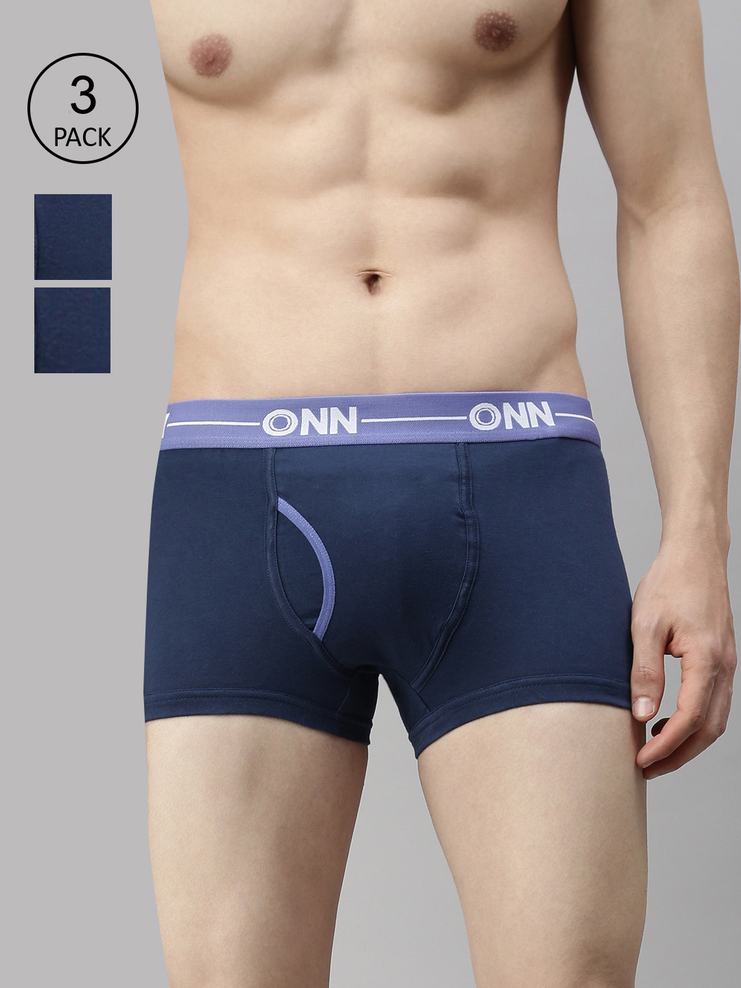 Buy ONN Men Pack Of 3 Blue Solid Trunks ONN_264_AFBLU Trunk for Men