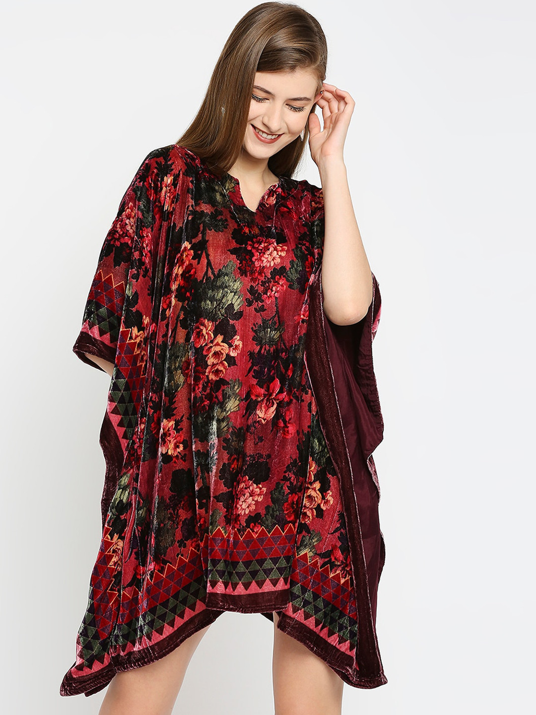 Buy Cloth Haus India Red & Black Floral Printed V Neck Flared Sleeves
