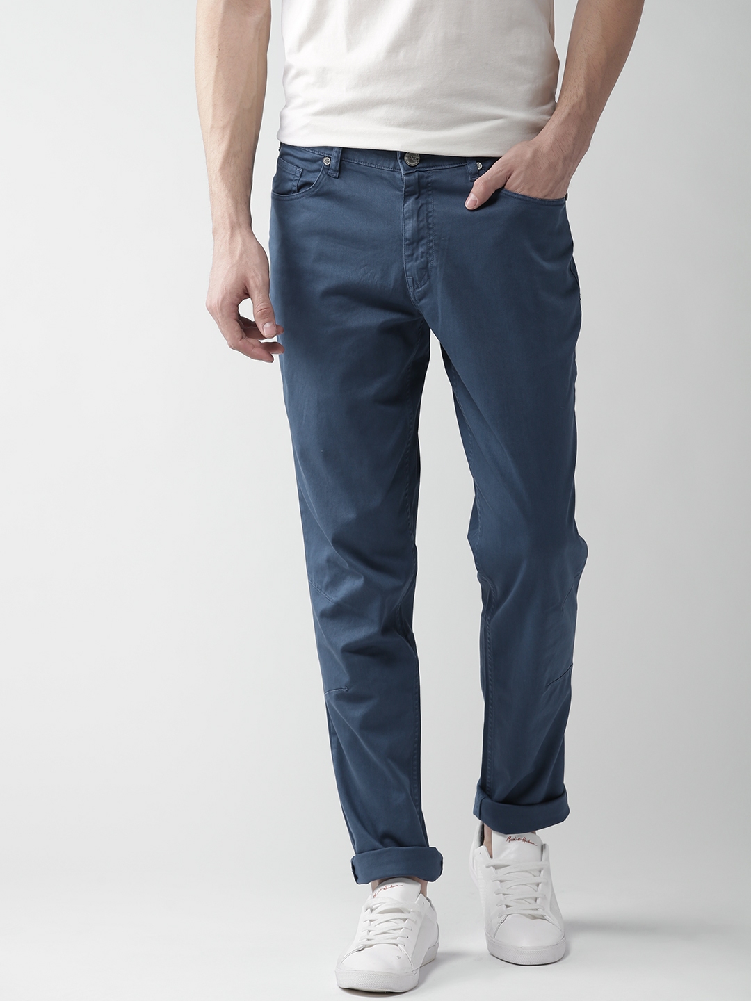 Buy Mast & Harbour Men Blue Solid Chinos - Trousers for Men 2007222 ...
