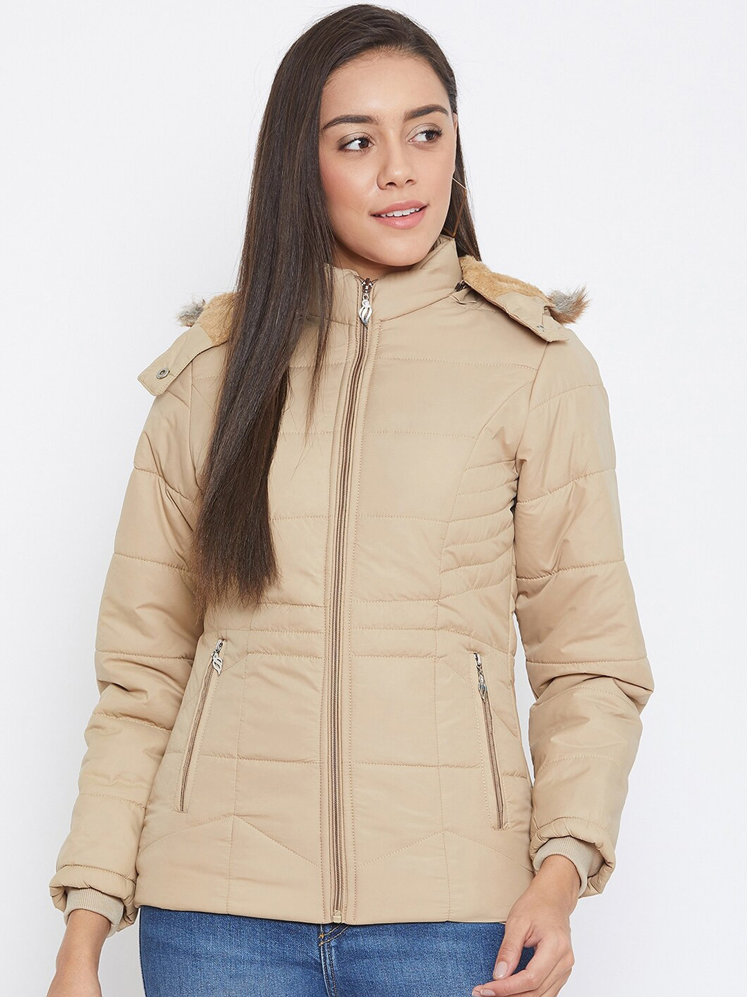 Buy Spirit Women Beige Windcheater Longline Padded Jacket Jackets for