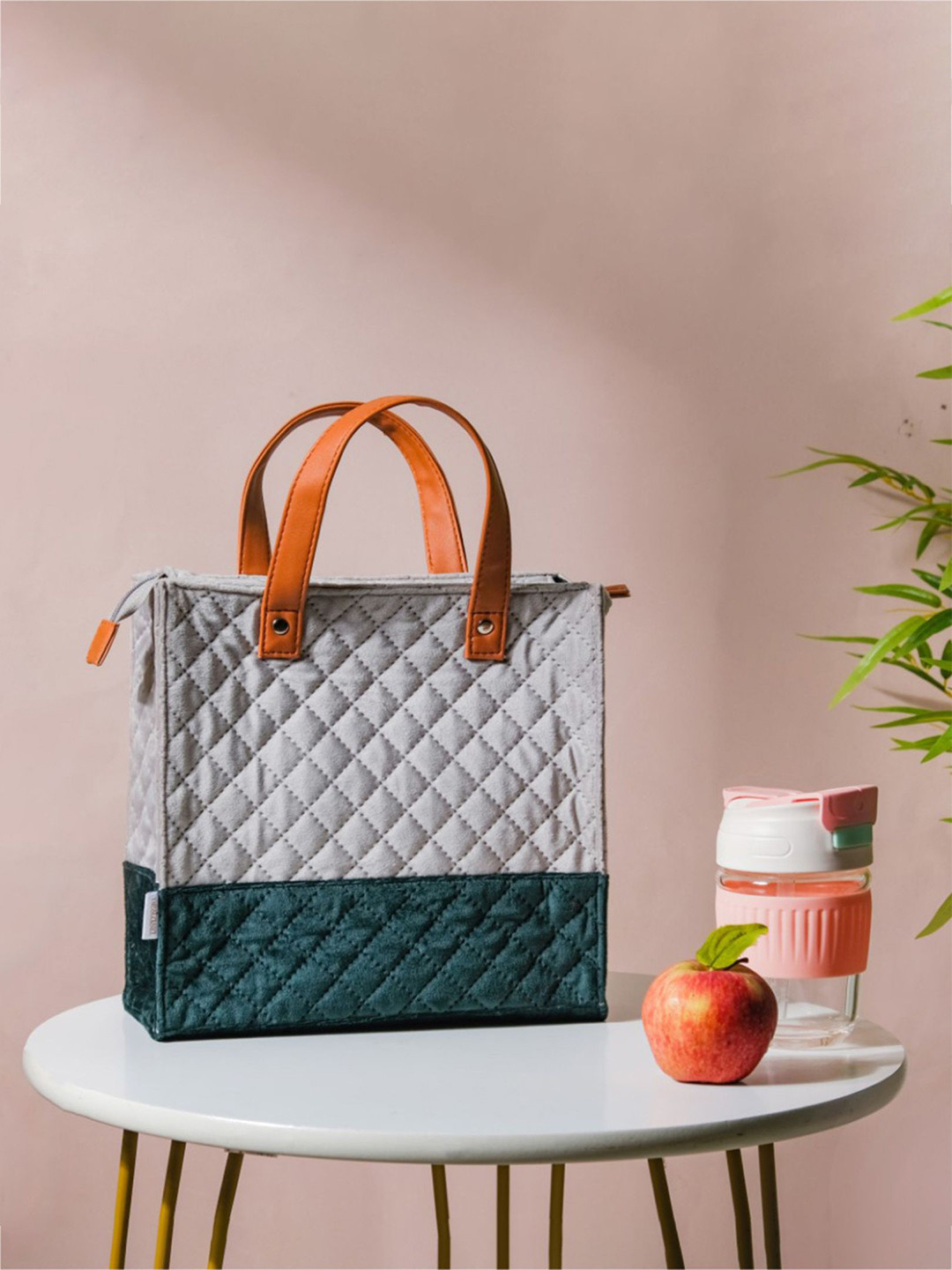 Buy Nestasia Grey & Green Luxe Velvet Lunch Bag Travel Accessory for