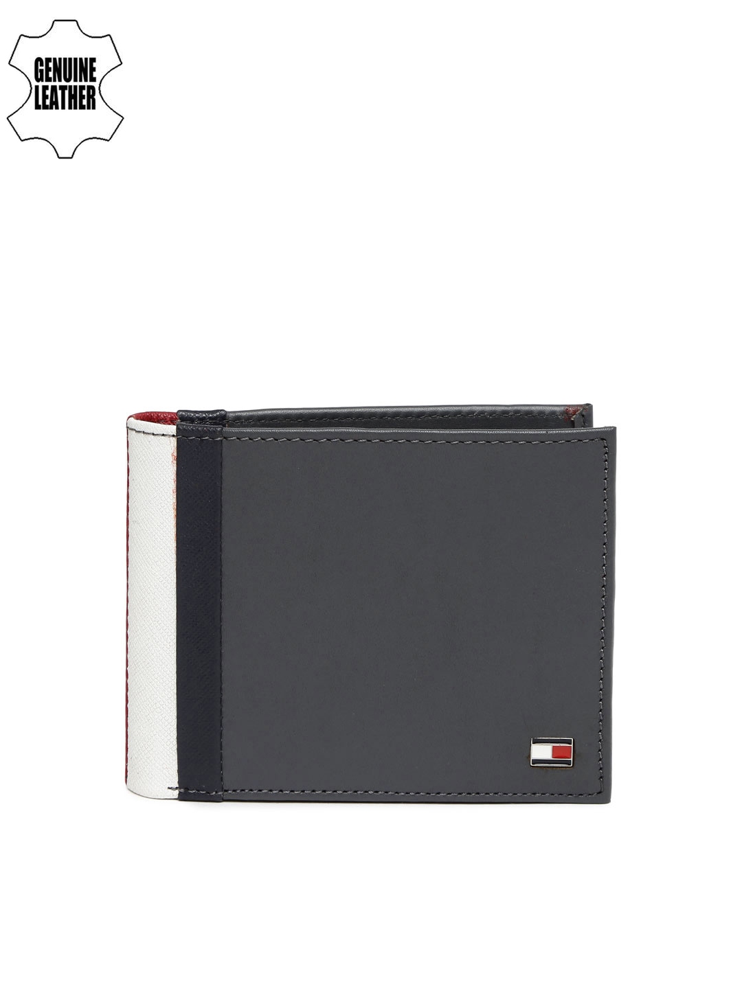 Buy Tommy Hilfiger Men Grey Solid Two Fold Genuine Leather Wallet ...