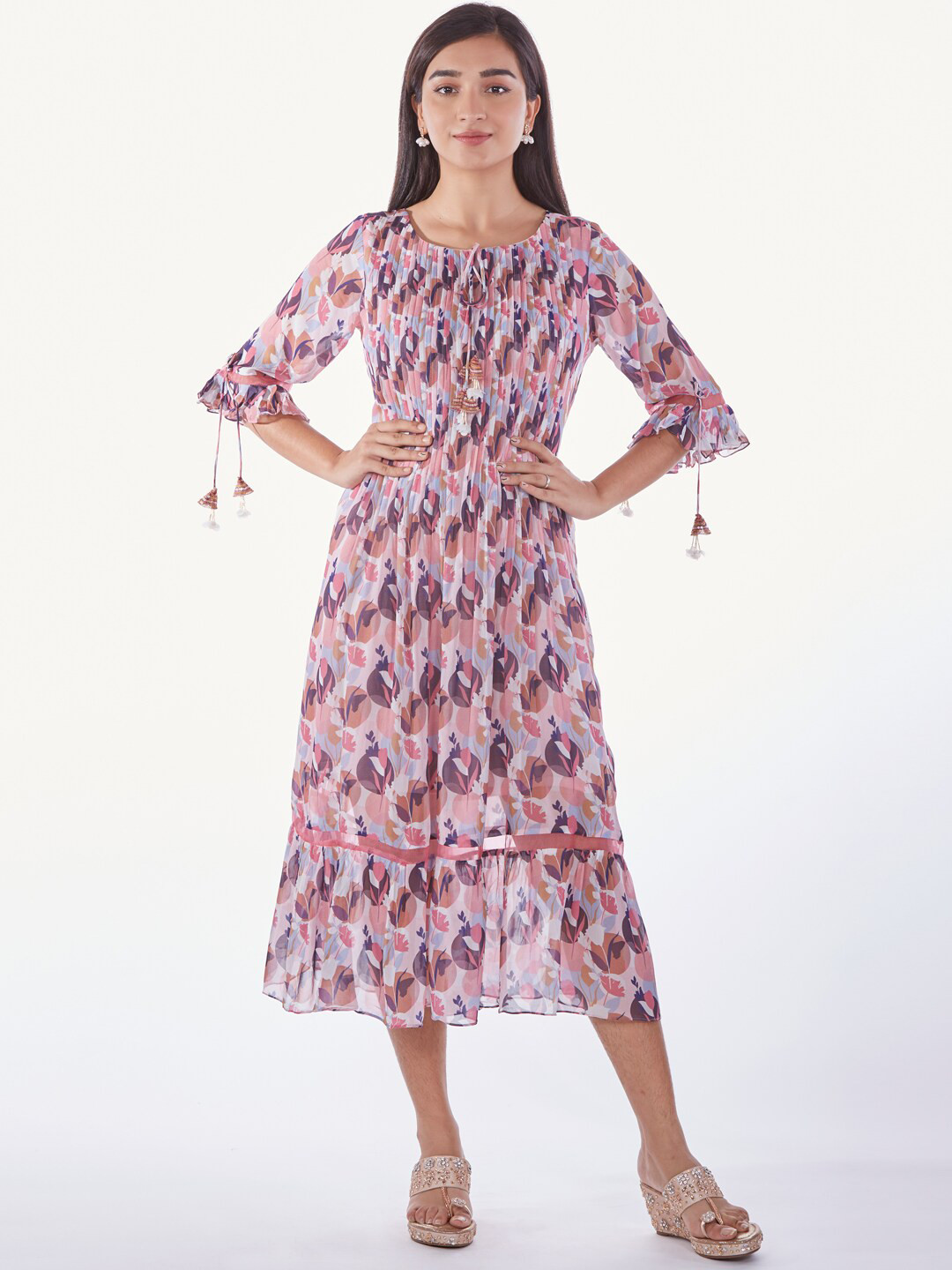 Trees at Talaalpi - A-Line Mini Dress - Red and Pink on Black (Linen)