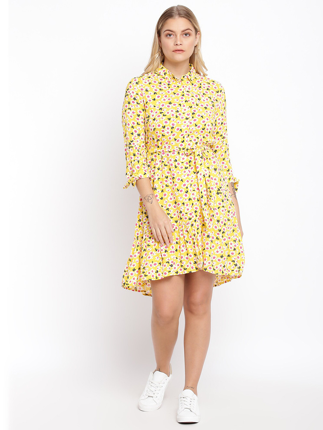 Buy Abof Women Yellow Floral Shirt Dress Dresses for Women 20082640