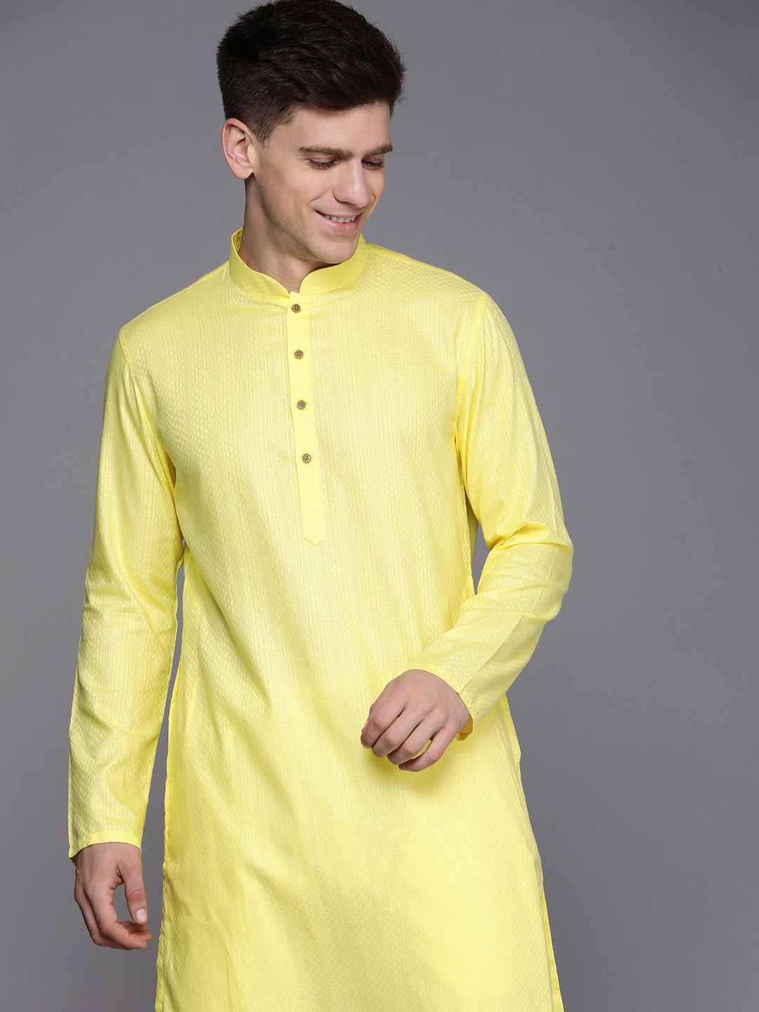 Buy Manyavar Men Yellow Pure Cotton Mandarin Collar Kurta Set Kurta Sets for Men 20083026 Myntra