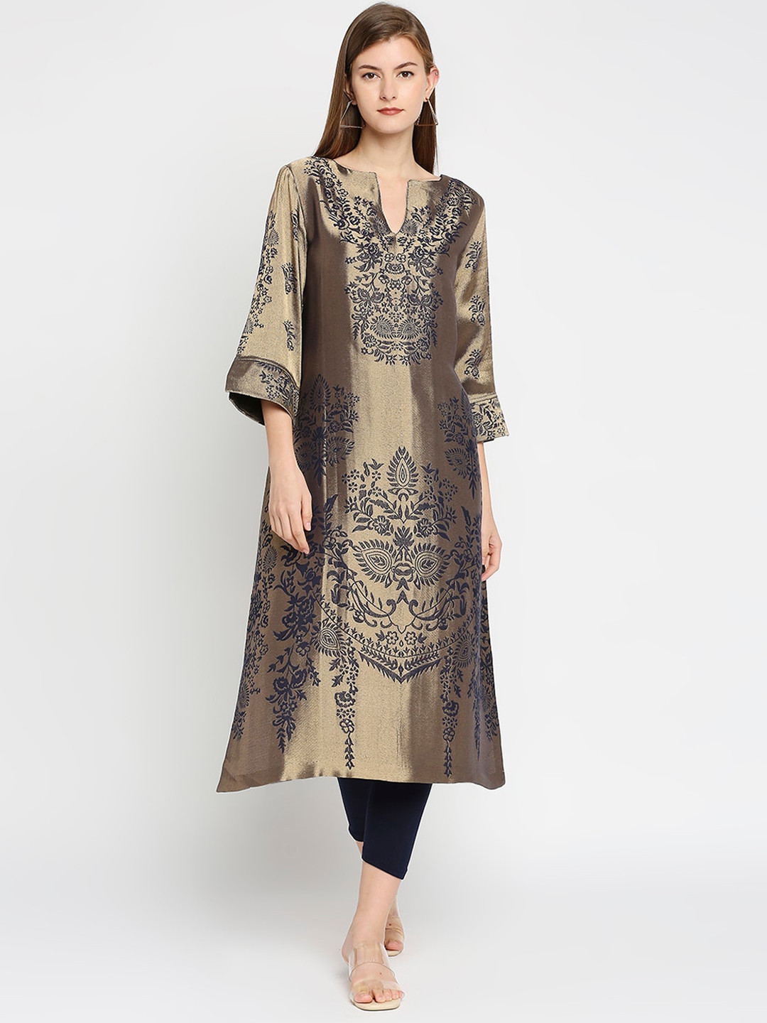 Buy Cloth Haus India Women Brown & Navy Blue Ethnic Motifs Design