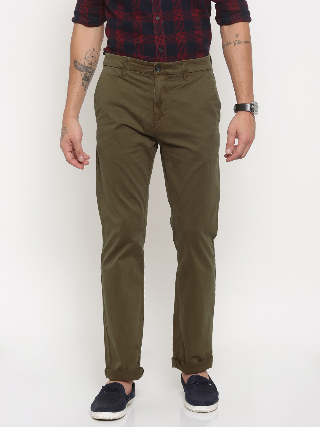 Buy Timberland Men Olive Green Slim Fit Solid Chinos - Trousers for Men ...