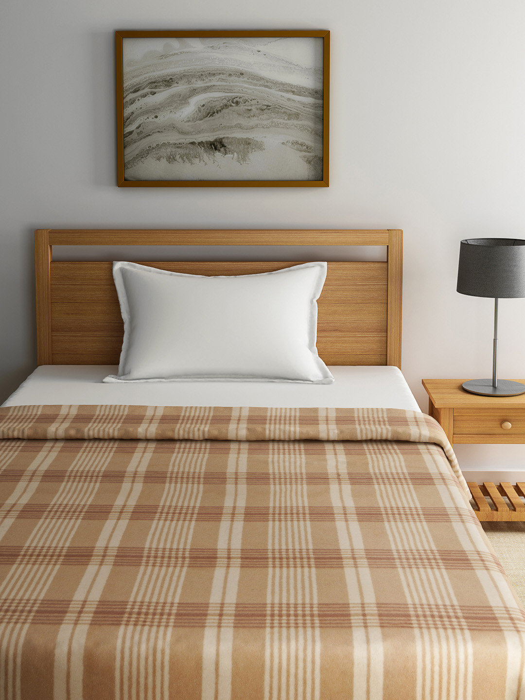 Buy Raymond Home Brown Checked Wool Heavy Winter Single Blanket