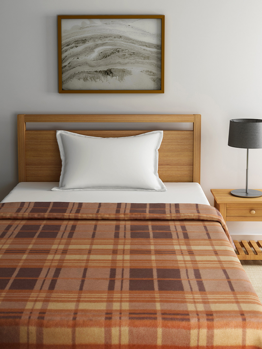 Buy Raymond Home Brown Checked Wool Heavy Winter Single Blanket