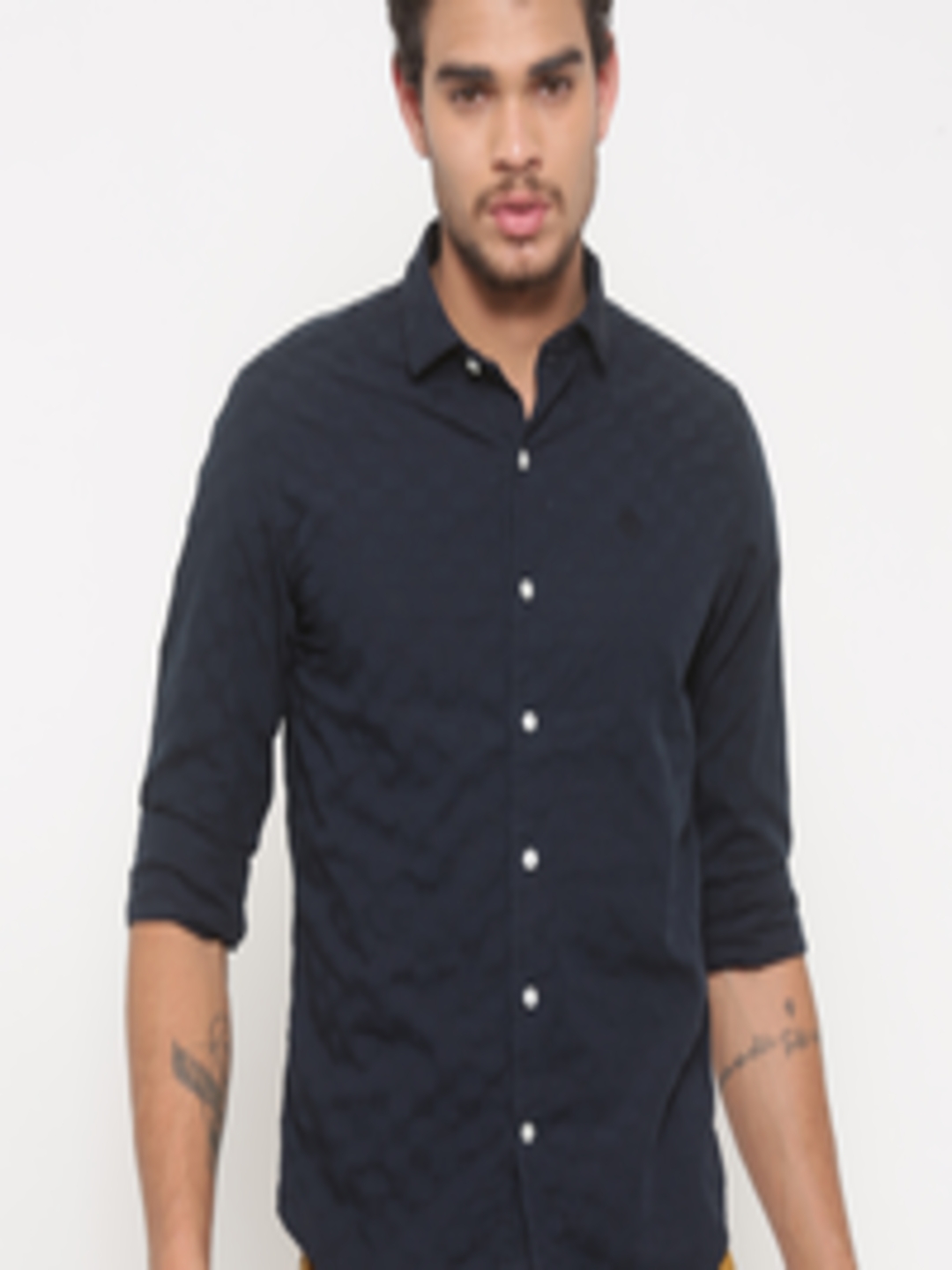 Buy Timberland Men Navy Blue Slim Fit Self Design Casual Shirt - Shirts ...