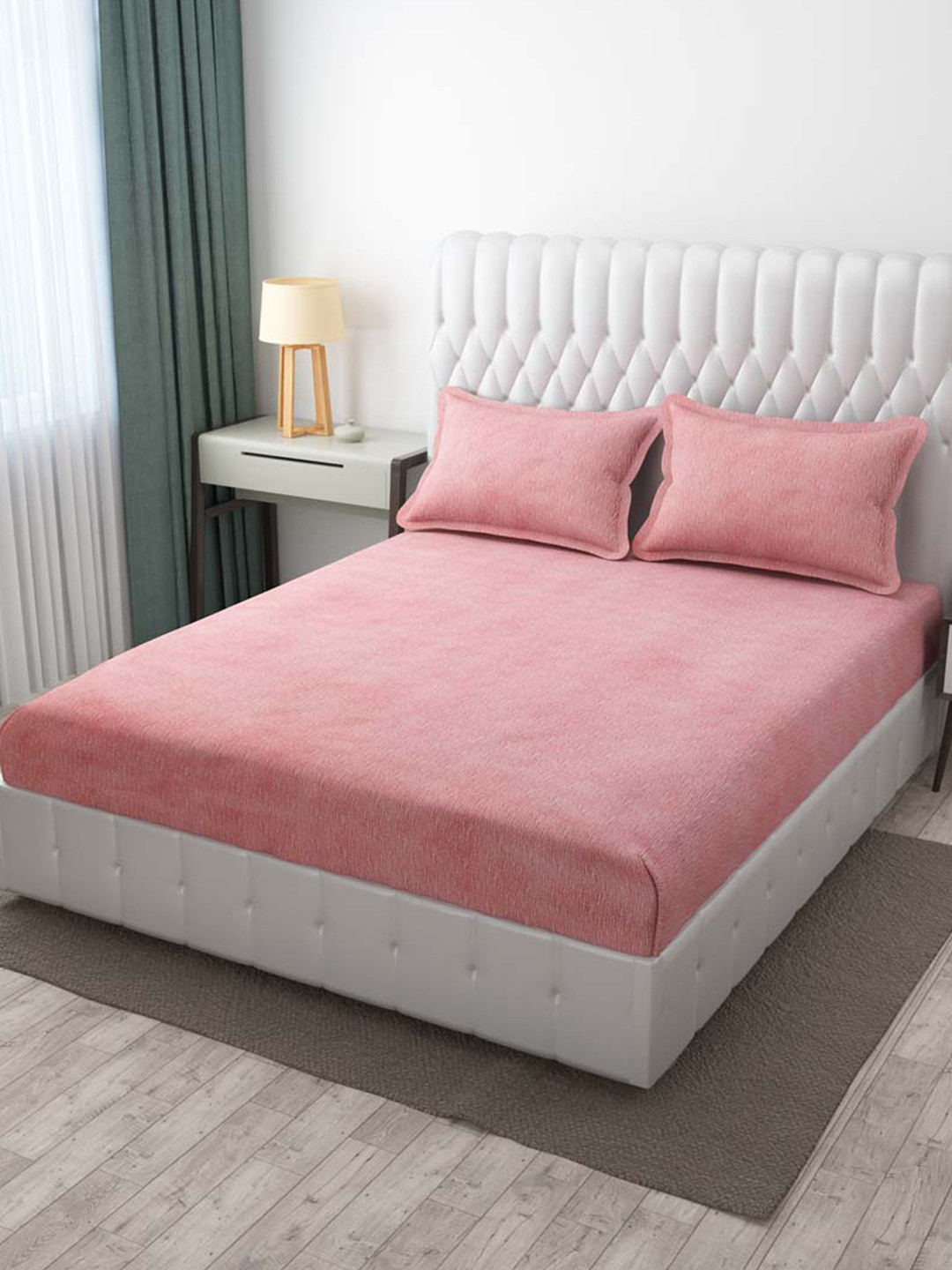 Buy Slushy Mushy Coral 300 TC King Bedsheet With 2 Pillow Covers