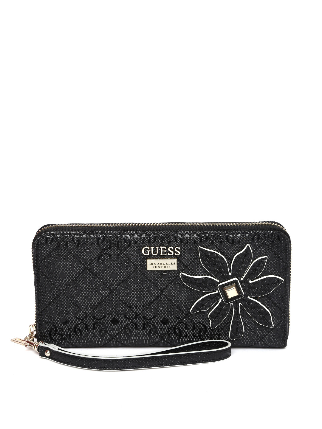 Buy GUESS Women Black Logo Textured Zip Around Wallet Wallets for Women 2009240 Myntra