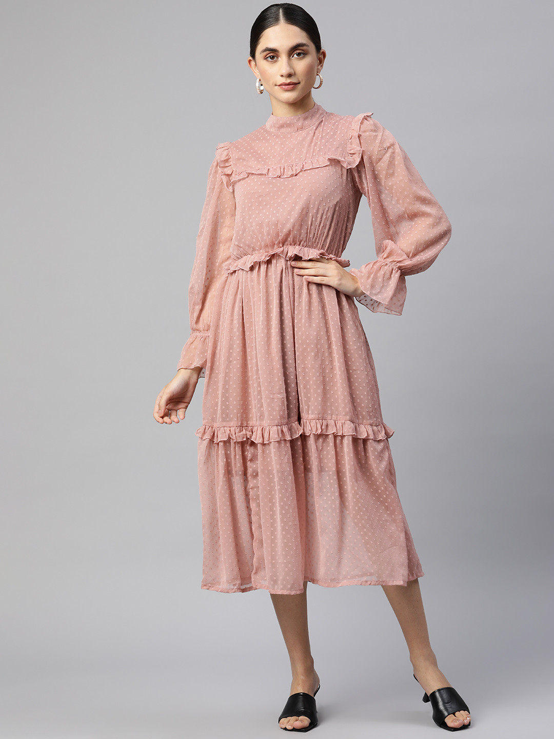 Buy PlusS Dusty Rose Pink Self Design Midi Dress Dresses for Women