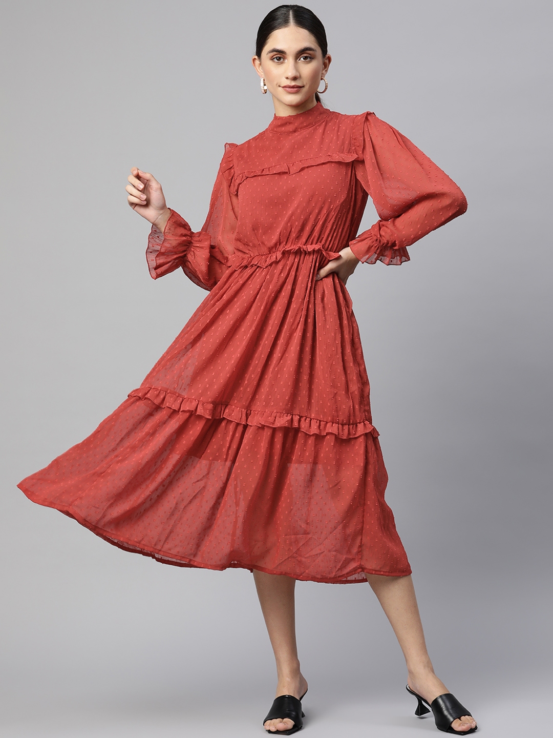 Buy PlusS Rust Orange Self Design Midi Dress - Dresses for Women 20099404 | Myntra