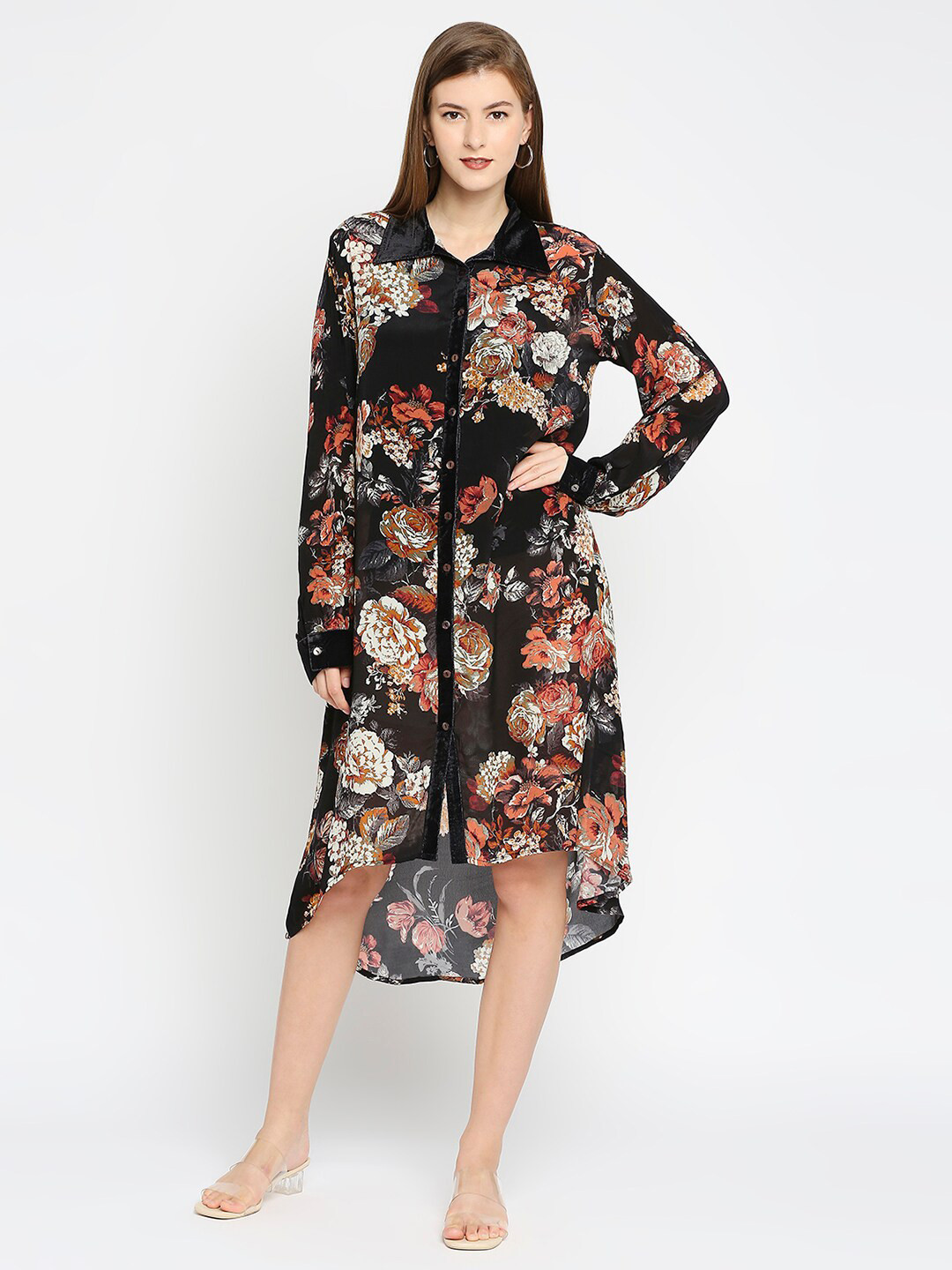 Buy Cloth Haus India Women Black Floral Shirt Dress Dresses for Women