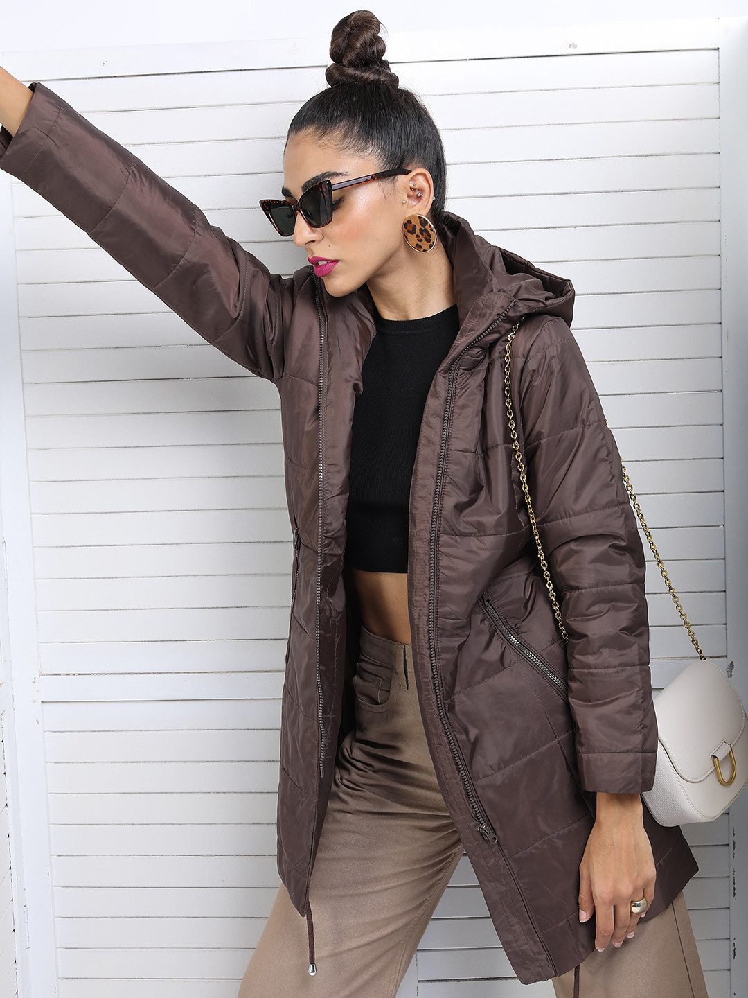 Buy Tokyo Talkies Women Brown Solid Longline Padded Jacket Jackets