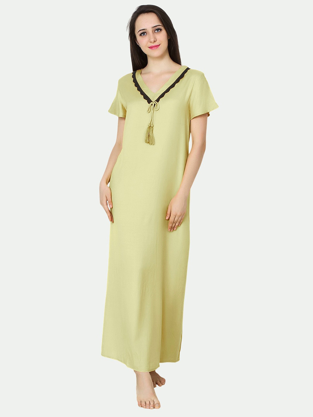 Buy PATRORNA Cream Coloured Maxi Nightdress Nightdress for Women 20105282 Myntra