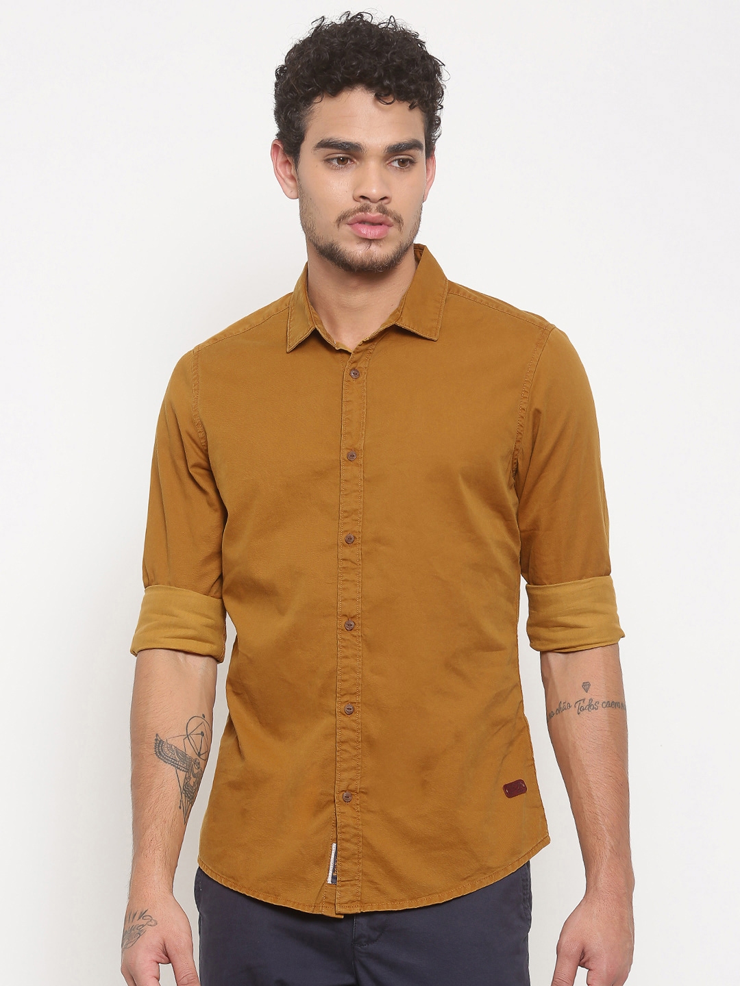 Buy Being Human Clothing Men Mustard Yellow Slim Fit Solid Casual Shirt ...