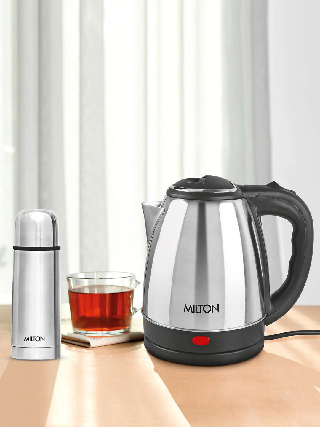 Buy Milton Silver Toned 1.5 L Electric Kettle With Flip Lid & 350 Ml