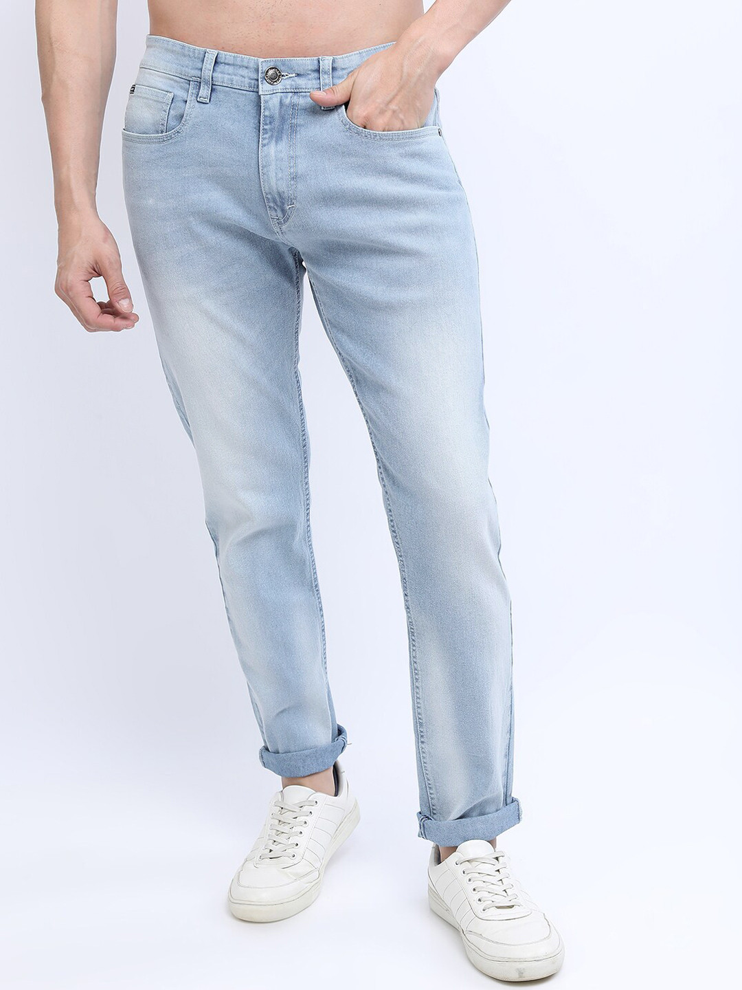 Buy HIGHLANDER Men Blue Tapered Fit Low Distress Heavy Fade Stretchable ...