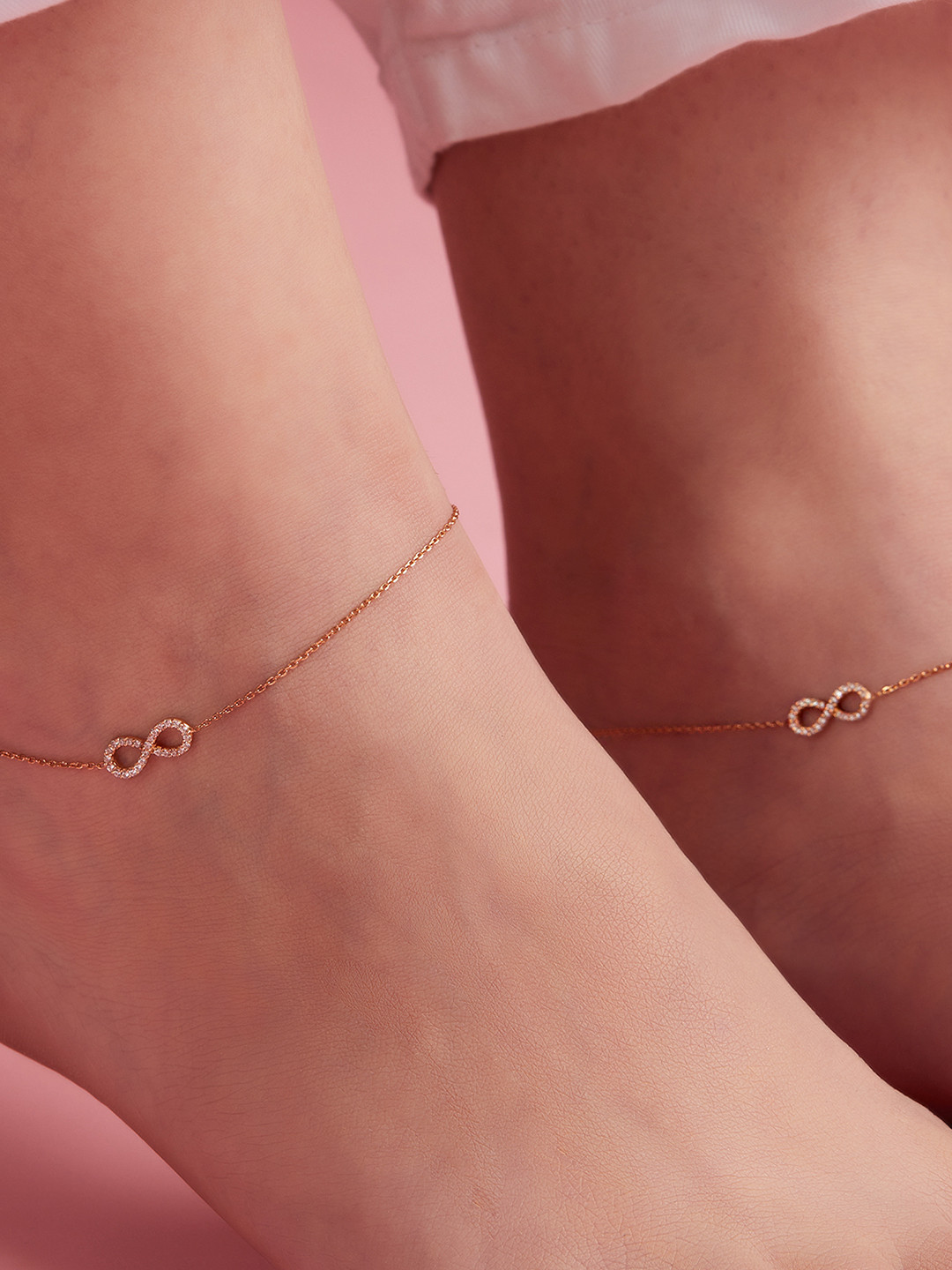 Buy Zavya Pair Of Embellished Rose Gold Plated Anklet Anklet for