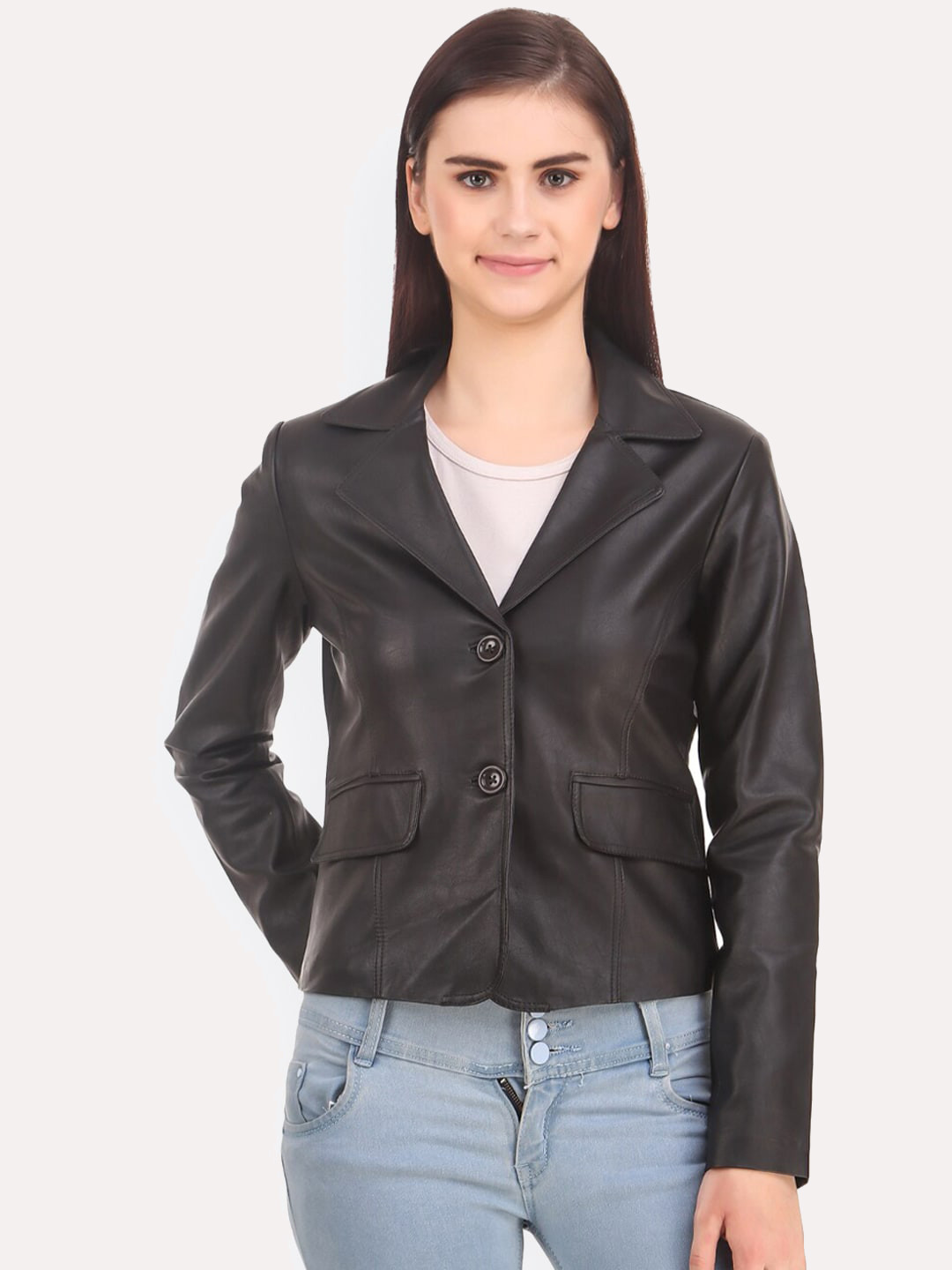 Buy Leather Retail Women Black Crop Outdoor Leather Jacket Jackets