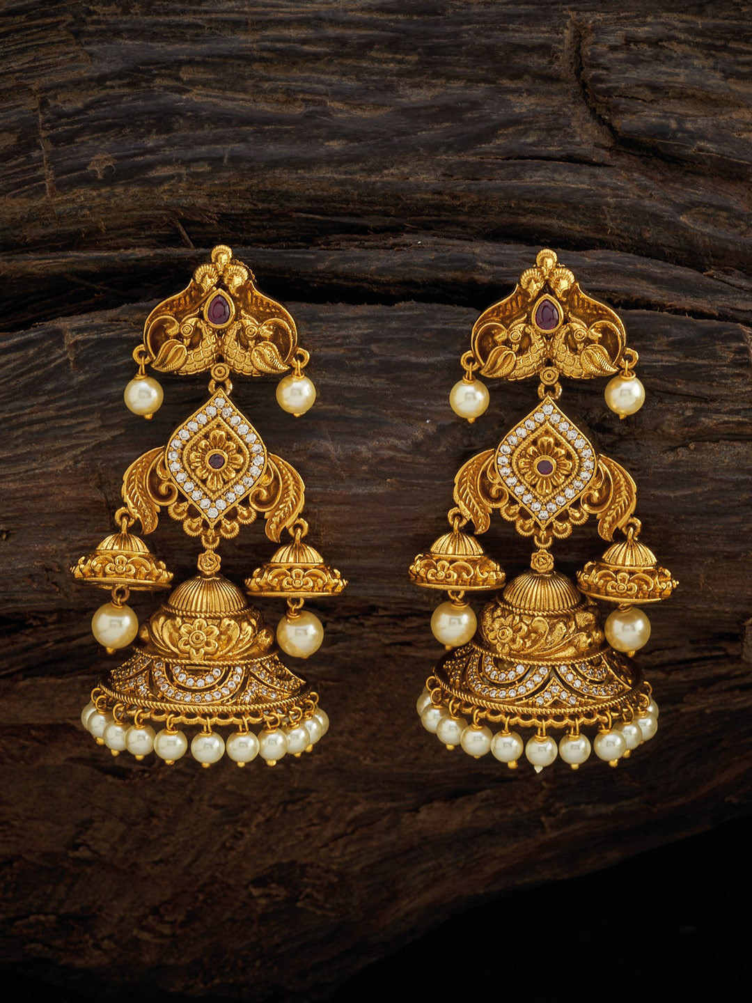 Buy Kushal's Fashion Jewellery Gold Plated Green Classic Jhumka