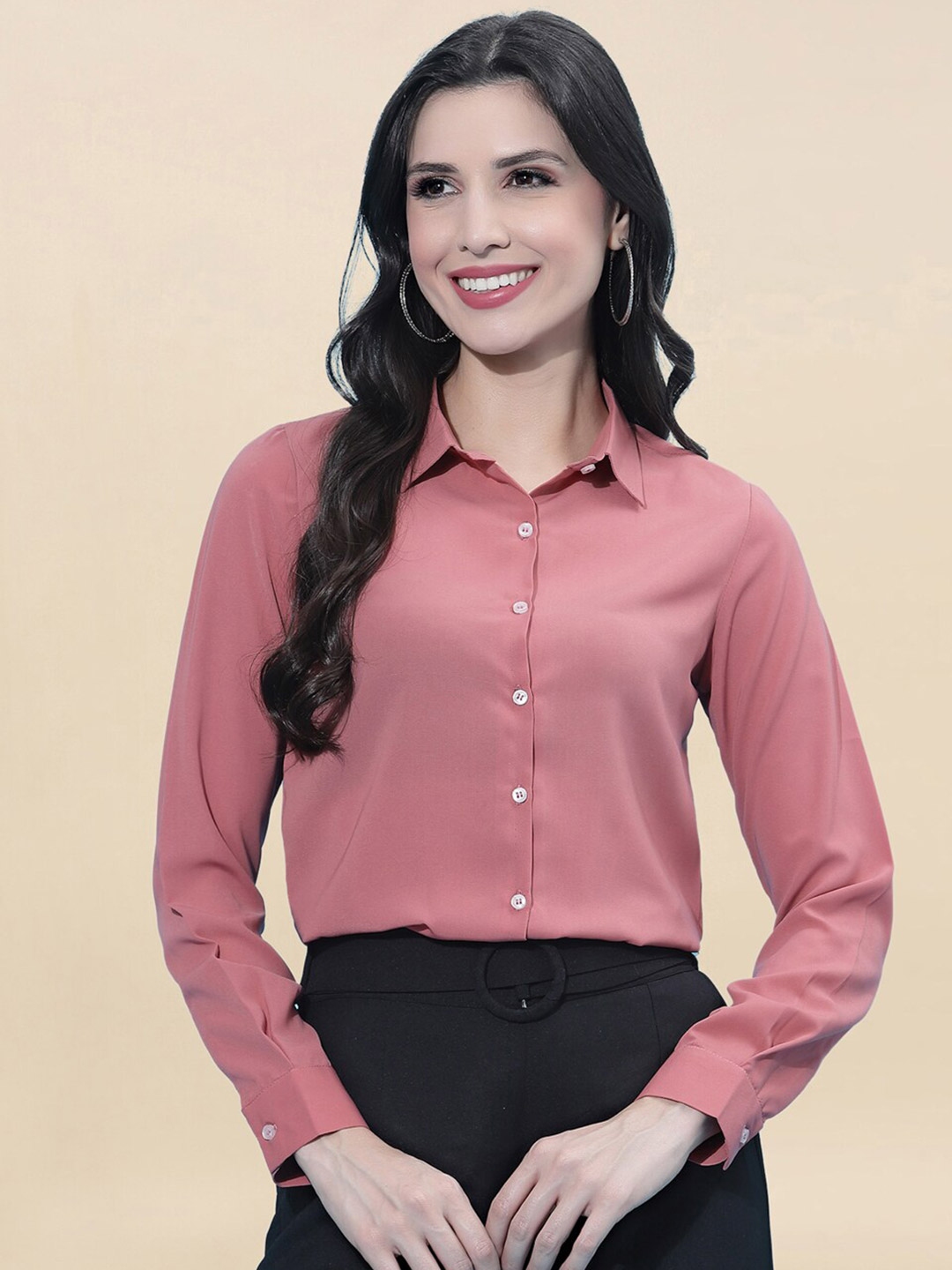 Buy Selvia Women Pink Solid Formal Shirt Shirts For Women 20117454 dtydtpe-shirts-for-women-mid-length-shirts-three-quarter-sleeves-shirts