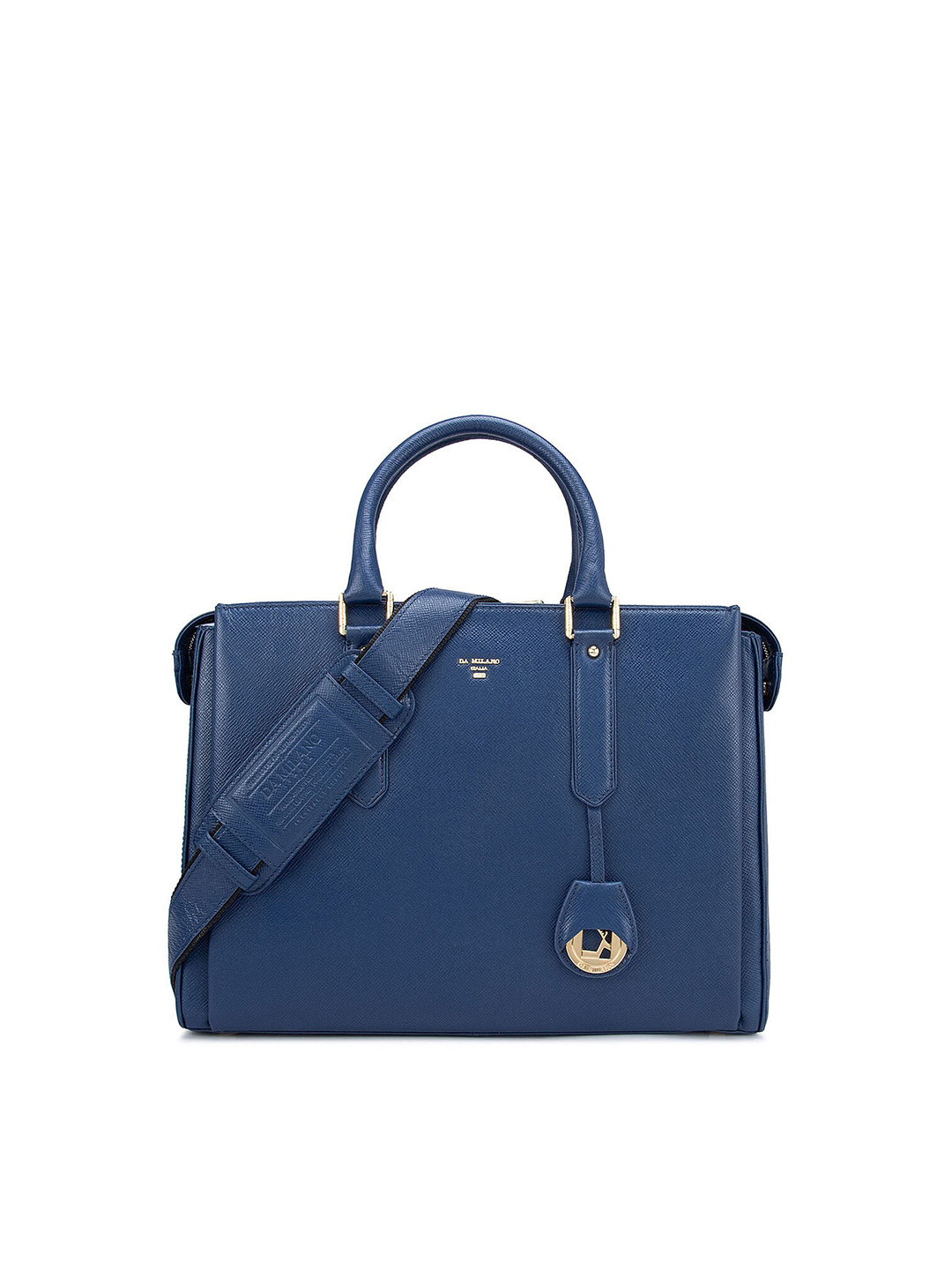 Buy Da Milano Women Blue & Gold Toned Textured Leather Laptop Bag Laptop Bag for Women