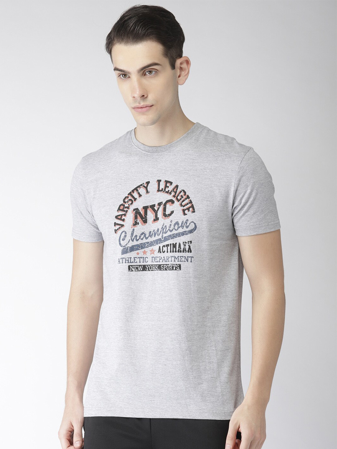 Men's Grey Typography Printed Slim Fit T-shirt